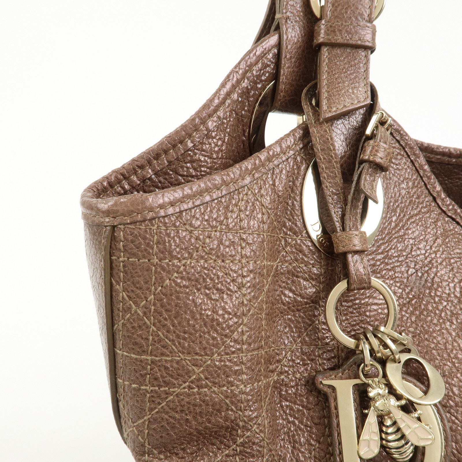 Christian Dior Lady Dior Leather Tote Bag Shoulder Bag Brown