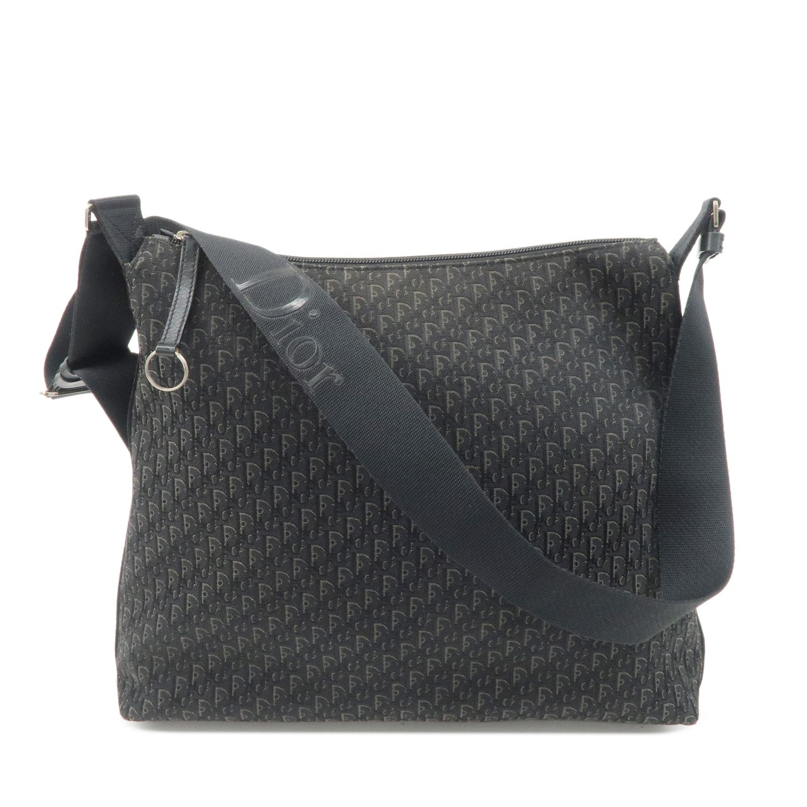 Christian Dior Trotter Leather Canvas Shoulder Bag Black Gray