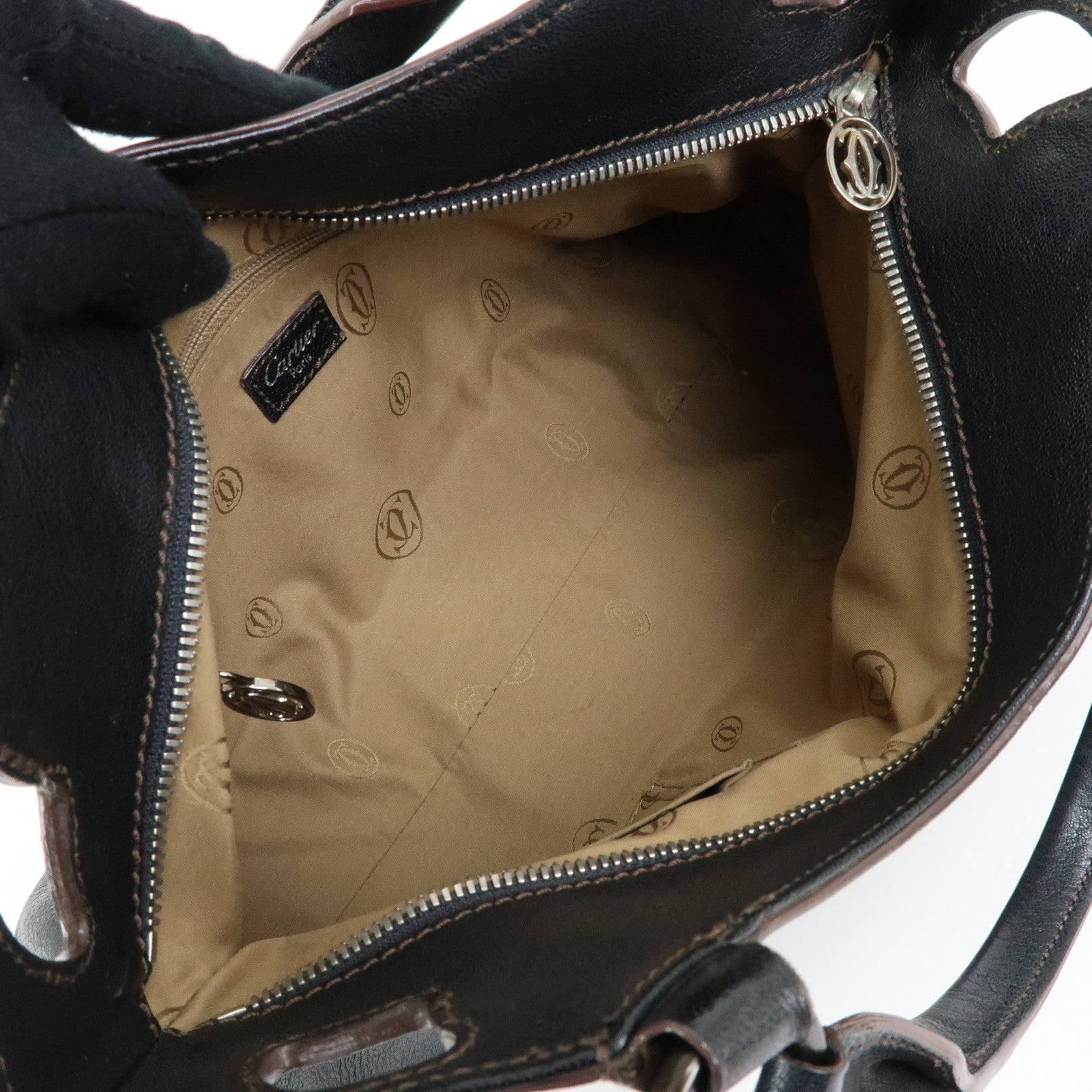 Cartier Marcello de Cartier Leather Hand Bag Tote Bag Black