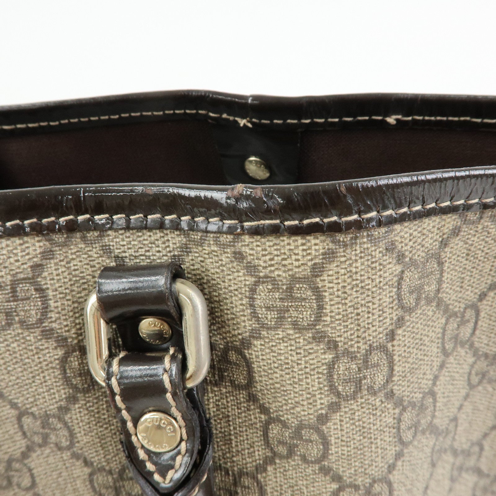 GUCCI GG Supreme Patent Leather Tote Bag Shoulder Bag Beige 197953