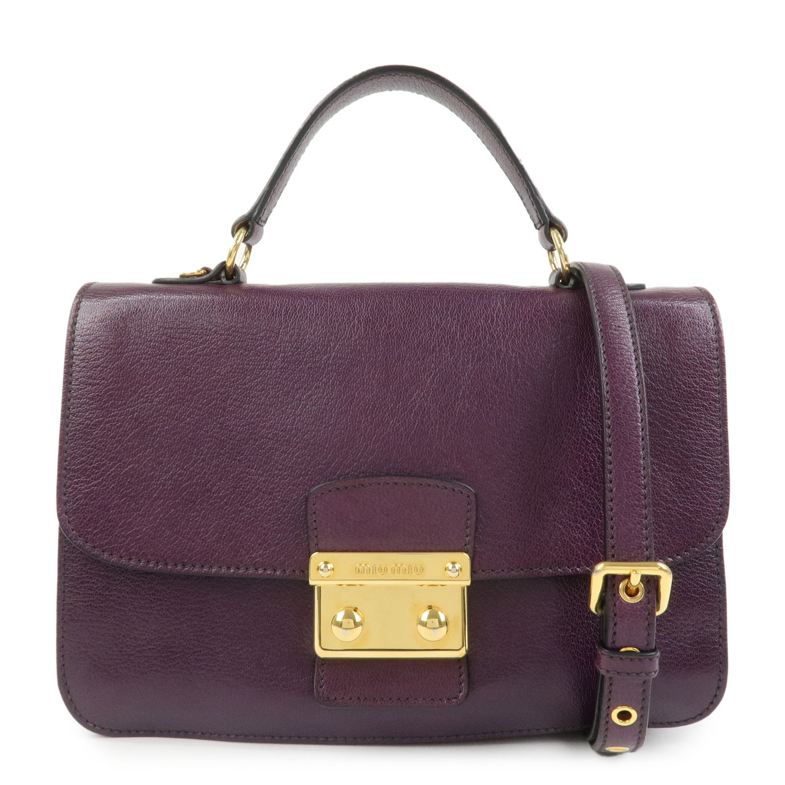 MIU MIU Logo Leather 2Way Shoulder Bag Hand Bag Purple RN0726