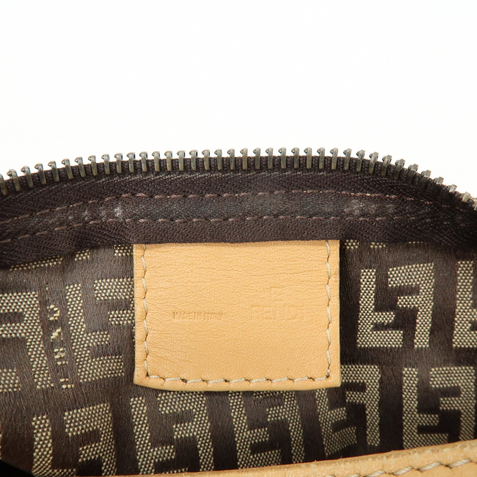 FENDI Zucchino Canvas Leather Hand Bag Beige 8N0005