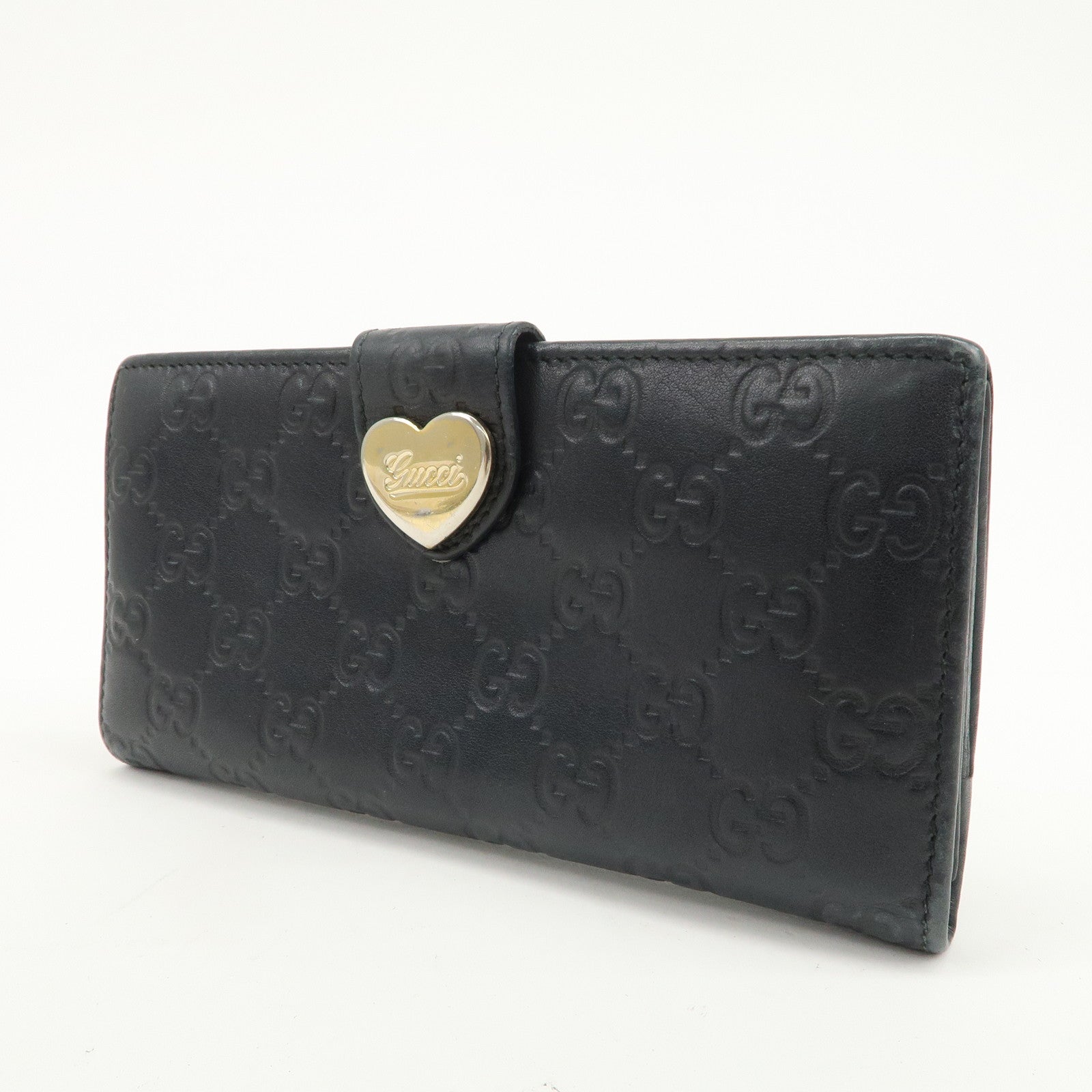 GUCCI Guccissima Lovely Heart W Hook Long Wallet Black 203550