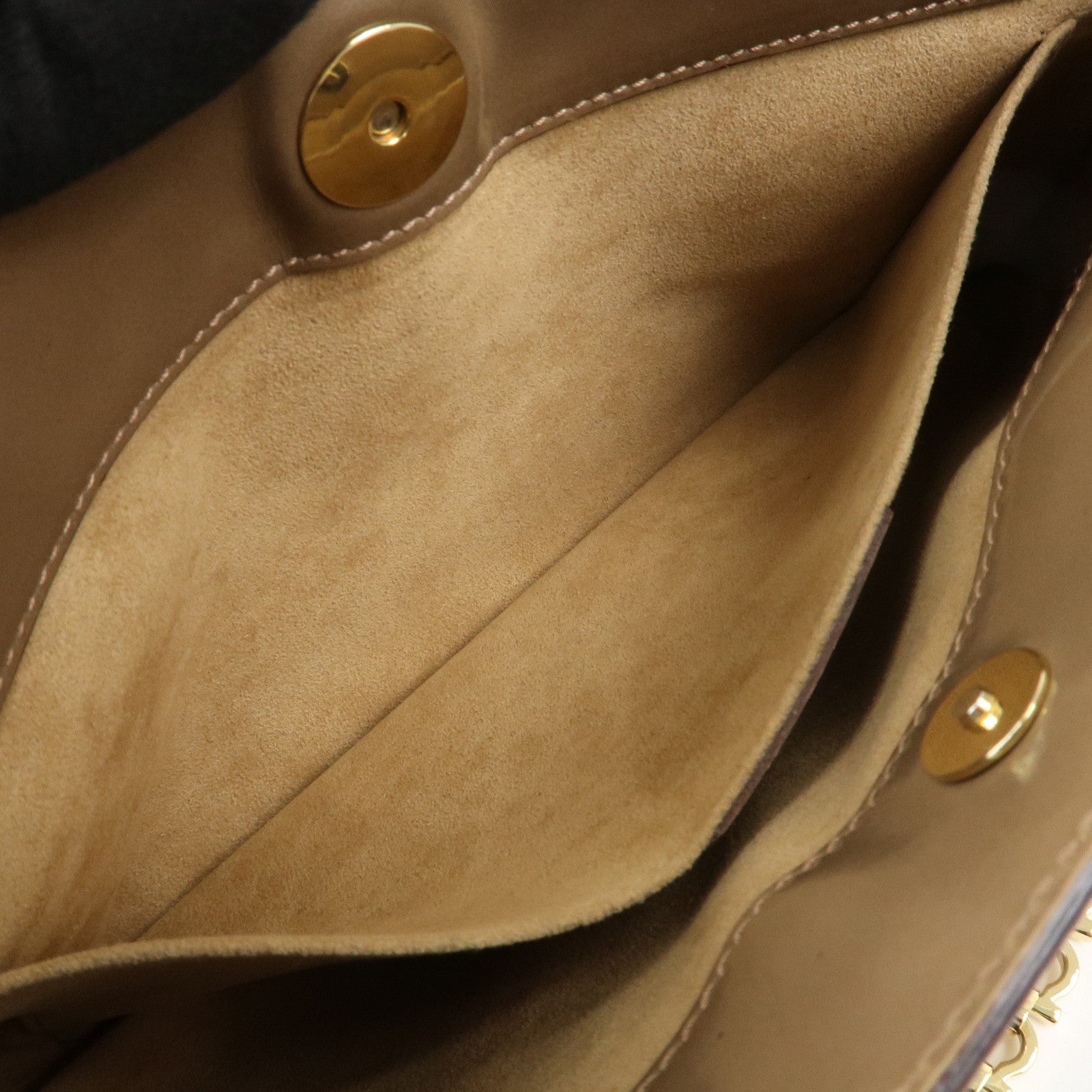 Ferragamo Gancini Patent Leather Chain Shoulder Bag Beige Gold HDW