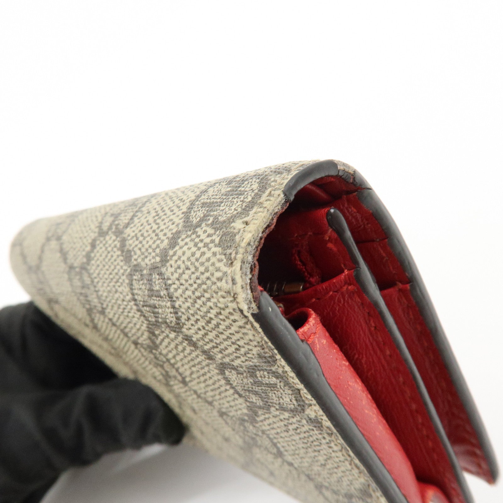 GUCCI Interlocking G GG Supreme Cherry Compact Wallet Beige 476050