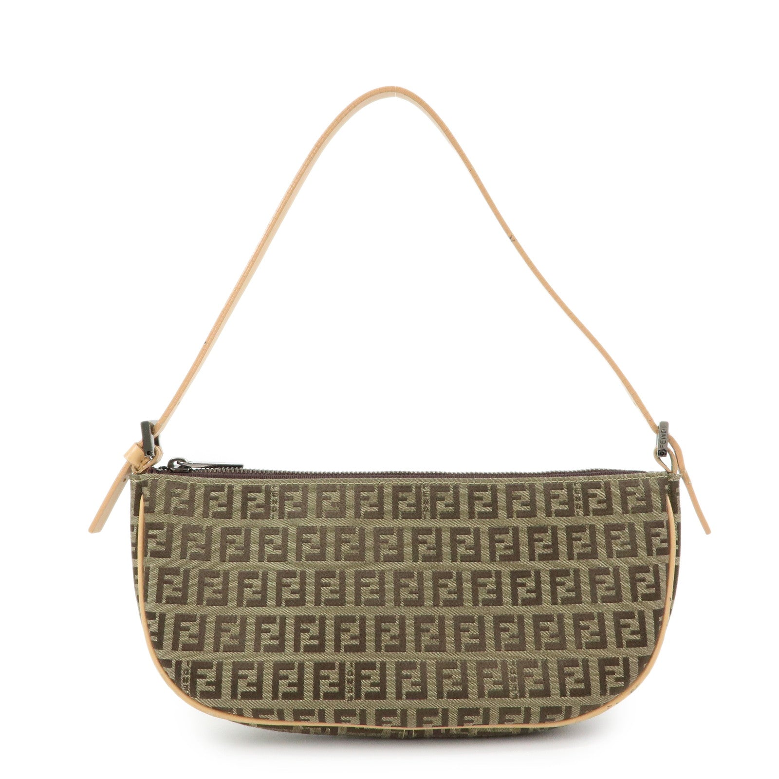 FENDI Zucchino Canvas Leather Shoulder Bag Hand Bag Beige 8BR144