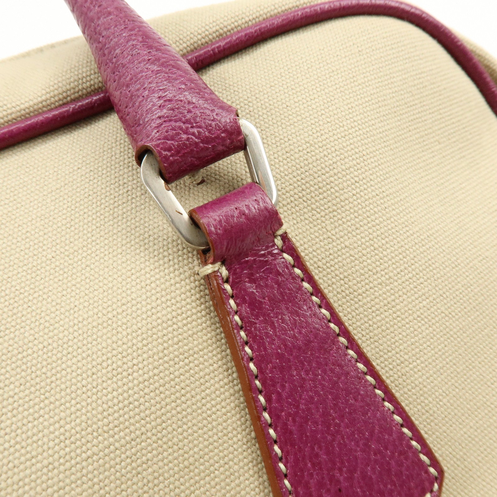 PRADA Triangle Logo Canvas Leather Bowling Bag Natural Purple