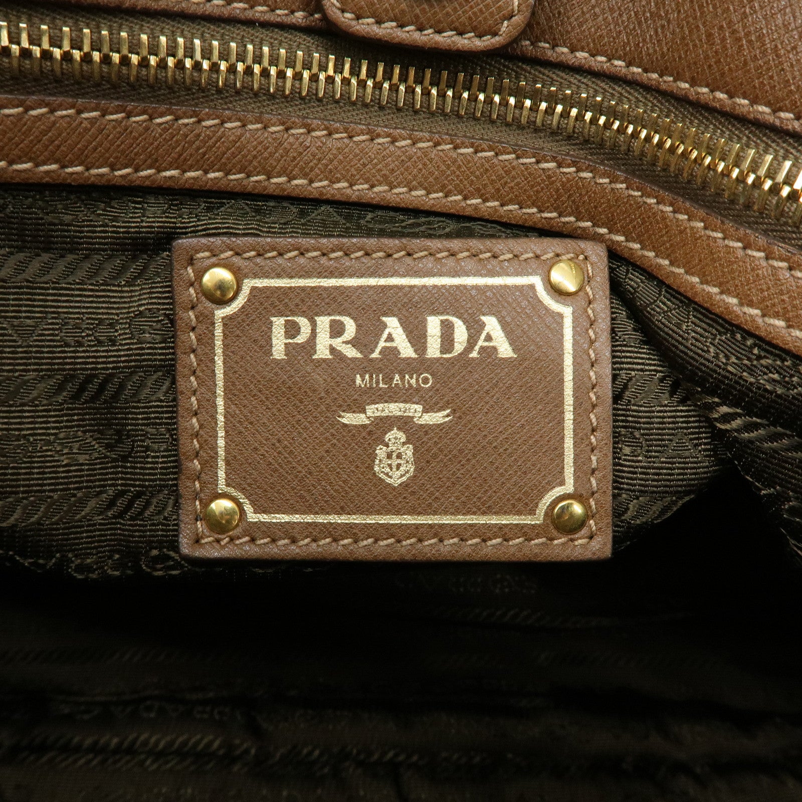 PRADA Triangle Logo Nylon Saffiano Leather 2Way Bag Khaki Brown