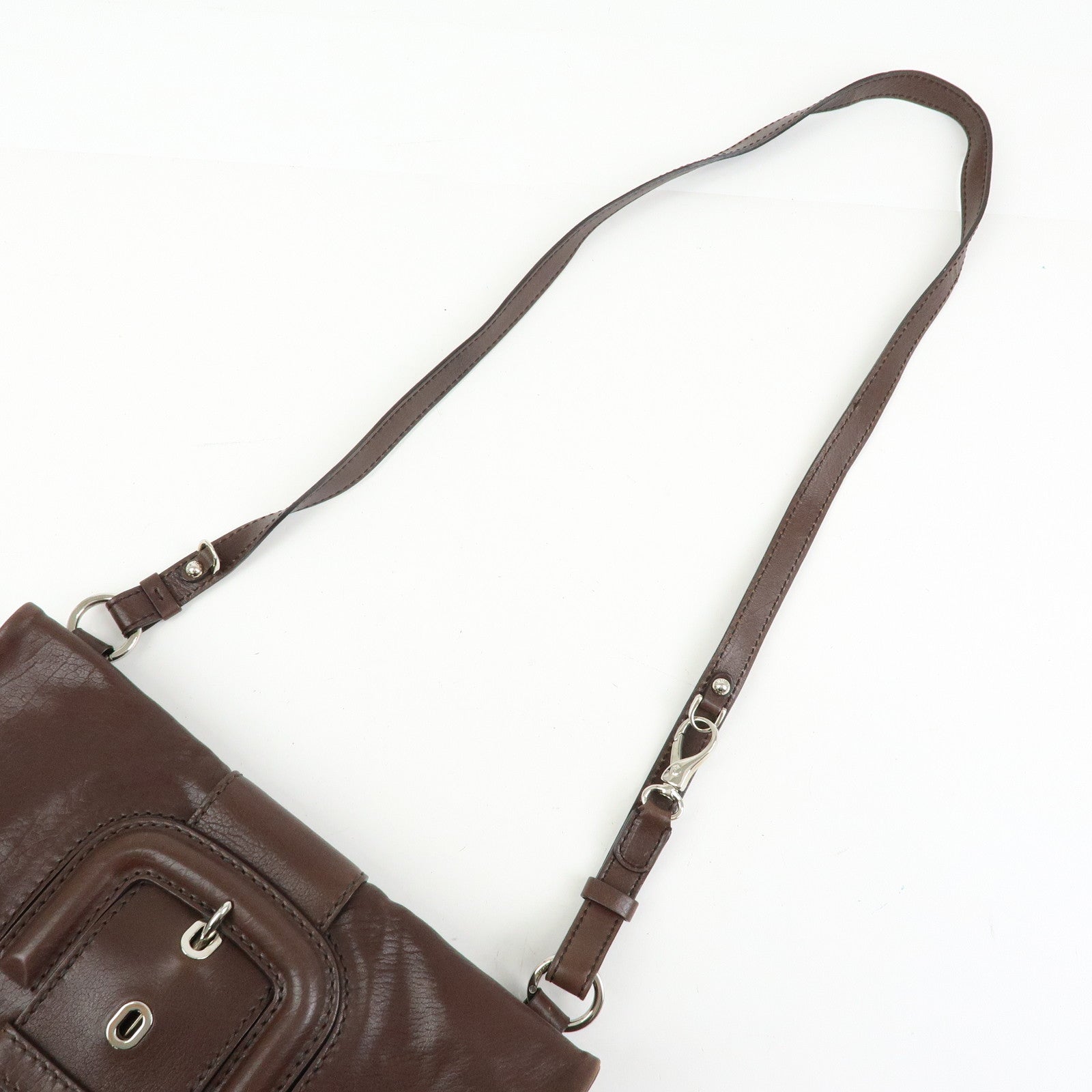 TOD'S Leather Belt Accent Flap Shoulder Bag Crossbody Bag Brown