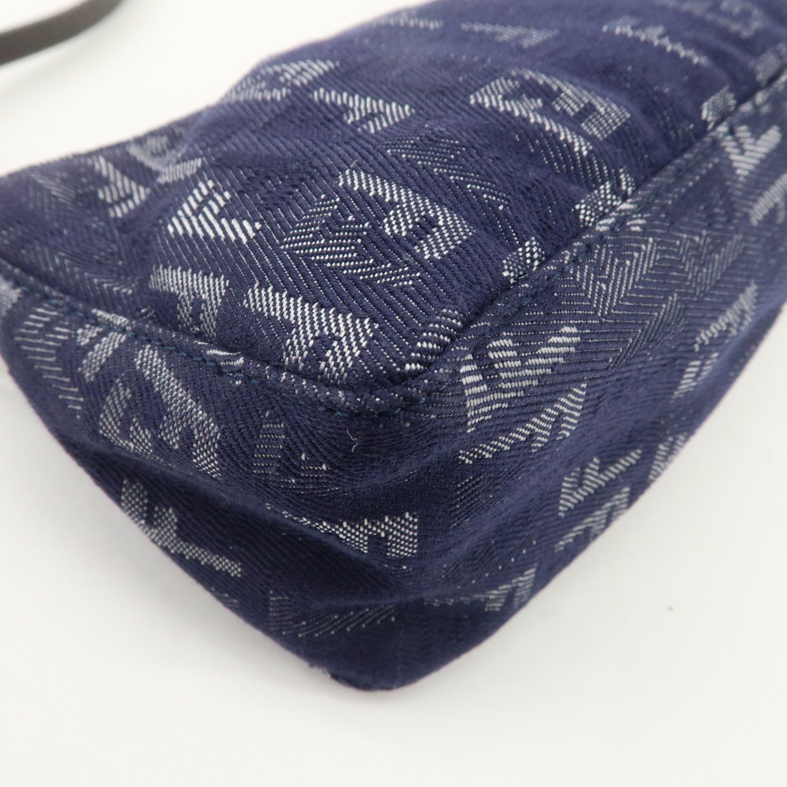 FENDI Zucchino Canvas Leather Shoulder Bag Pouch Navy 8BR249 Used