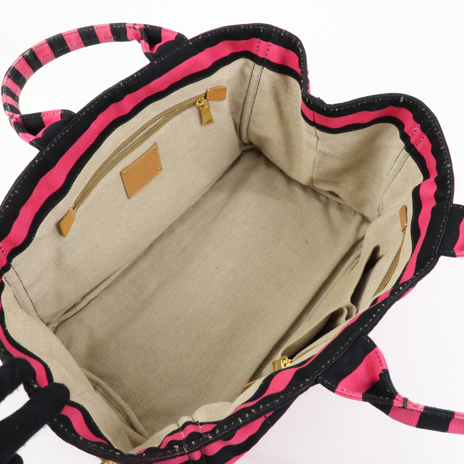 PRADA Canapa Large Triangle Logo Tote Bag Striped Pink Black B1872B