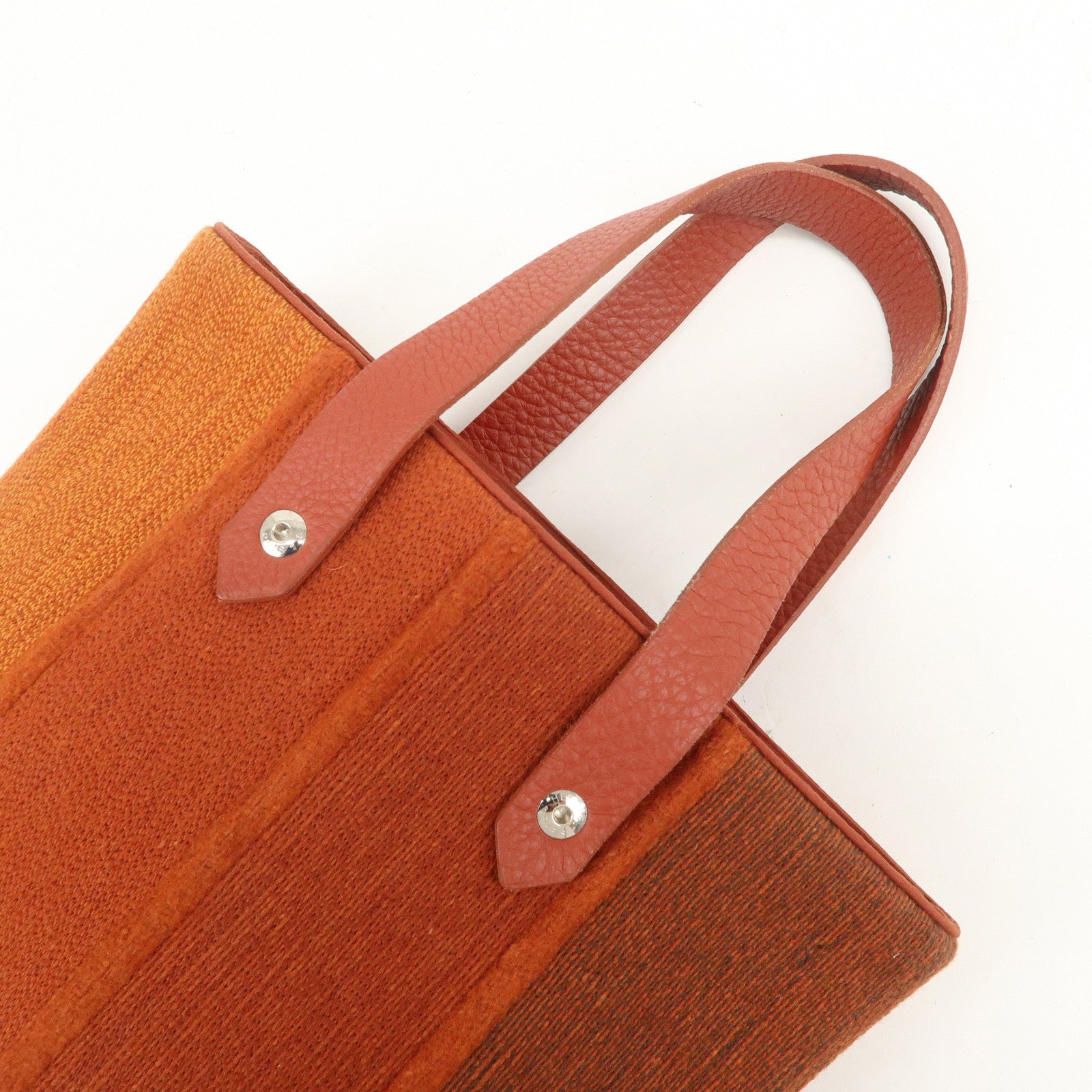 HERMES Amedaba PM Wool Canvas Leather Mini Tote Hand Bag Orange