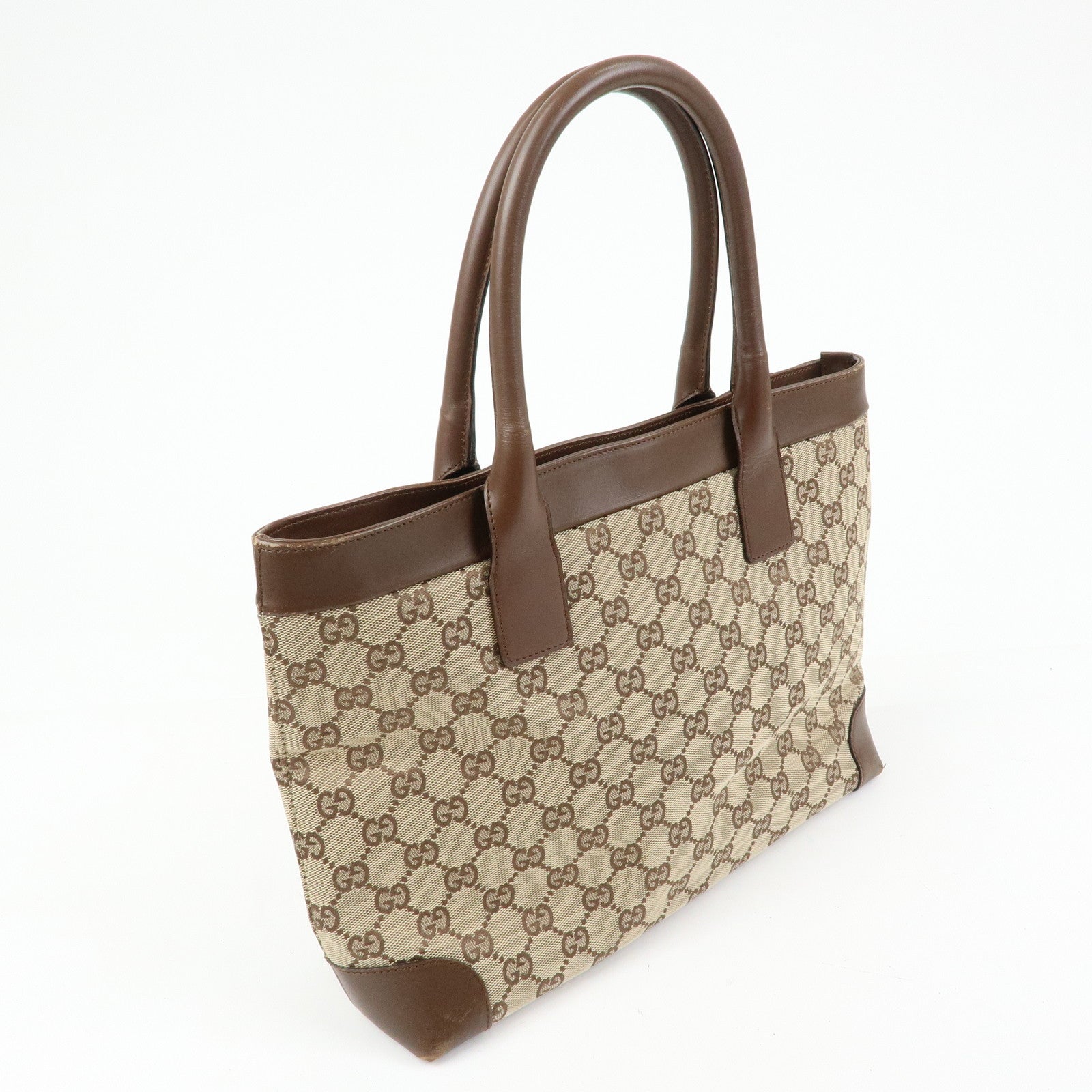 GUCCI GG Canvas Leather Tote Bag Hand Bag Beige Brown 002.1119