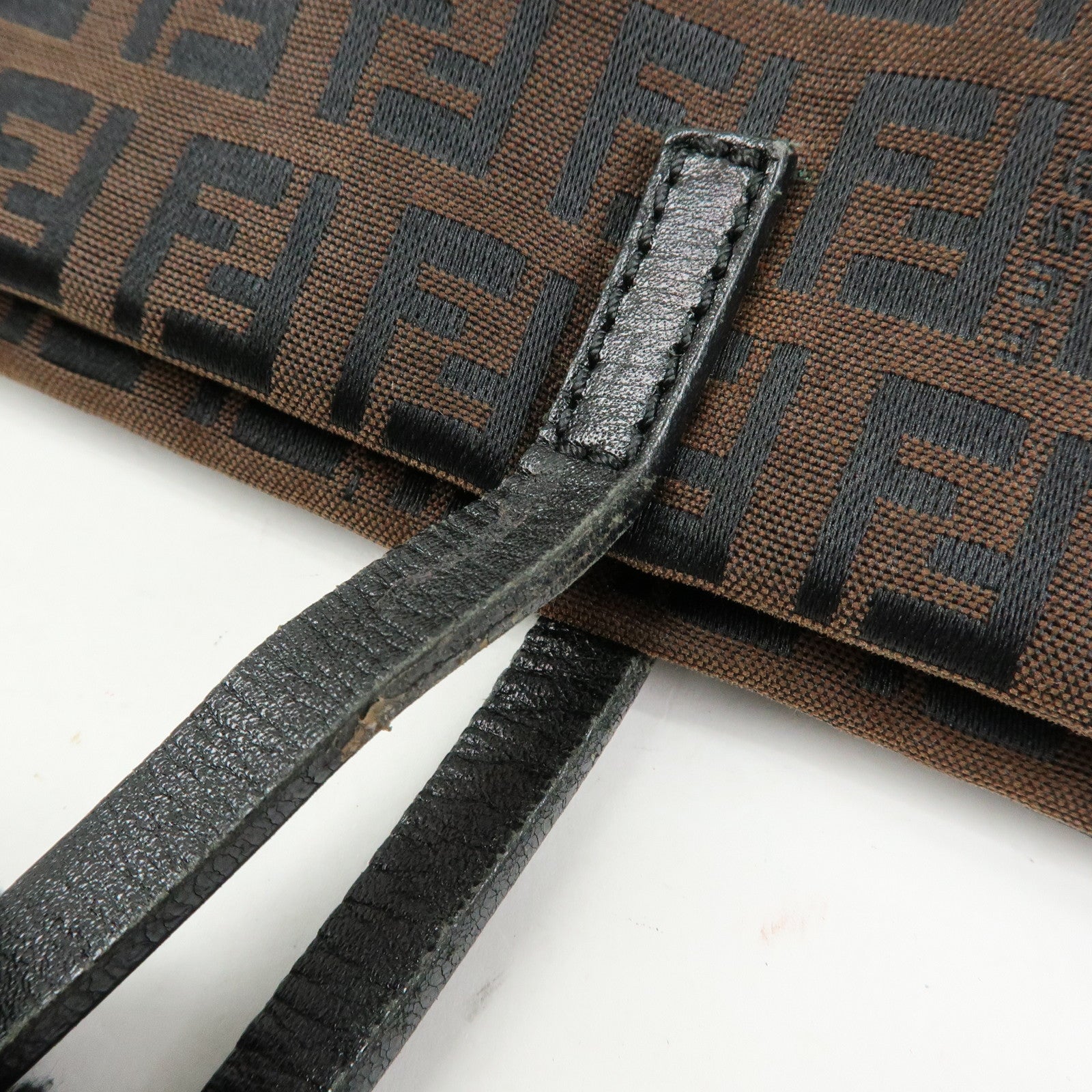 FENDI Zucchino Canvas Leather Tote Bag Shoulder Bag Brown 8BH025
