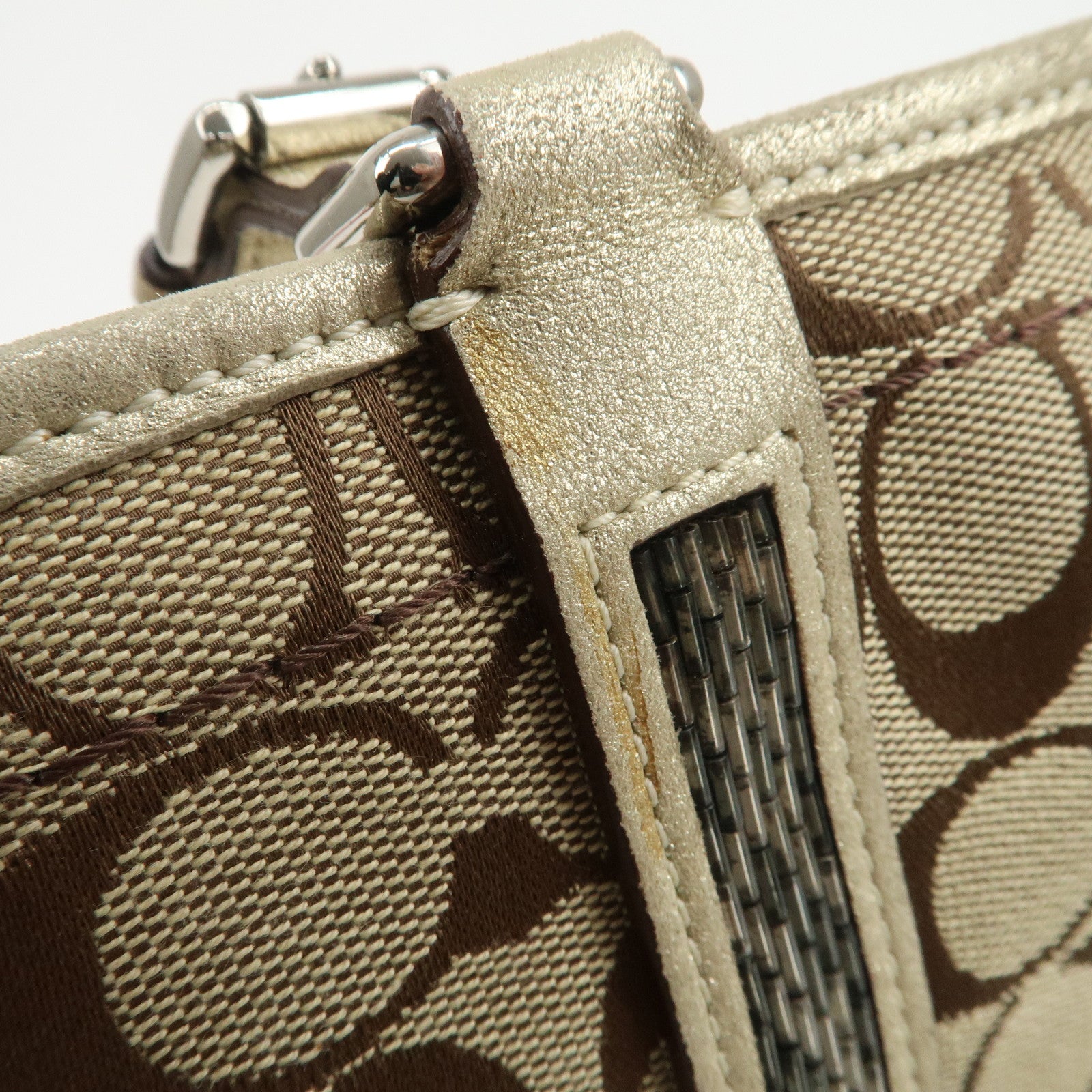 COACH Signature Set of 3 Shoulder Bag Hand Bag Beige Brown Gold