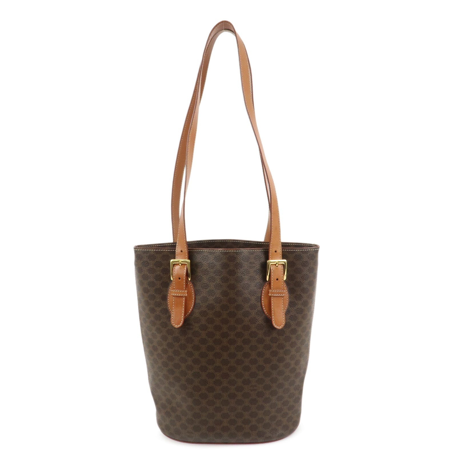 CELINE Macadam PVC Canvas Leather Tote Bag Hand Bag Brown
