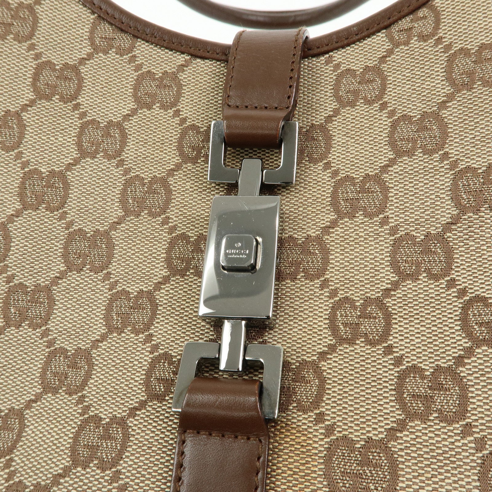 GUCCI Jackie GG Canvas Leather Shoulder Bag Beige Brown 01719