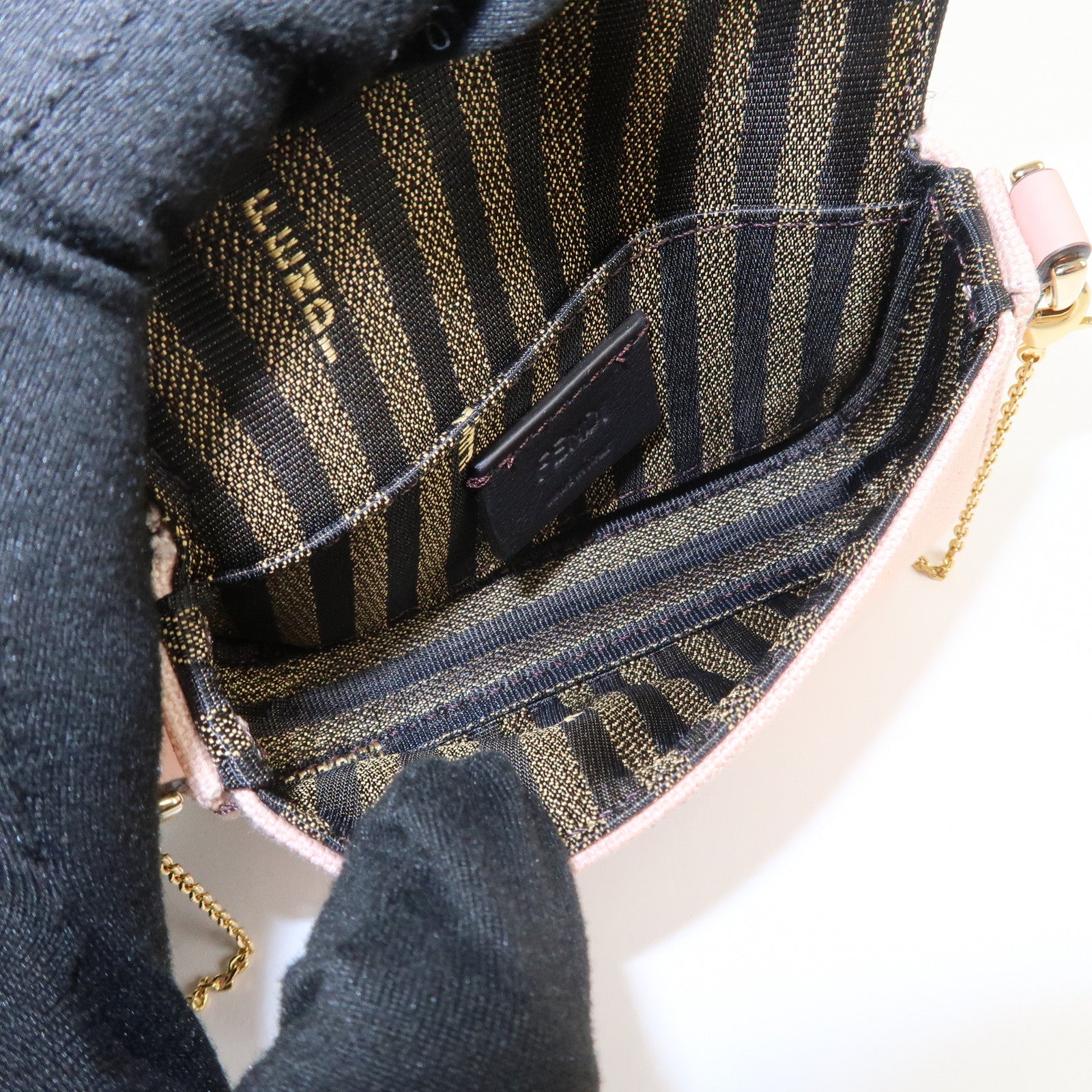 FENDI Zucca Nano Baguette Canvas Leather Chain Shoulder Bag 7AS045