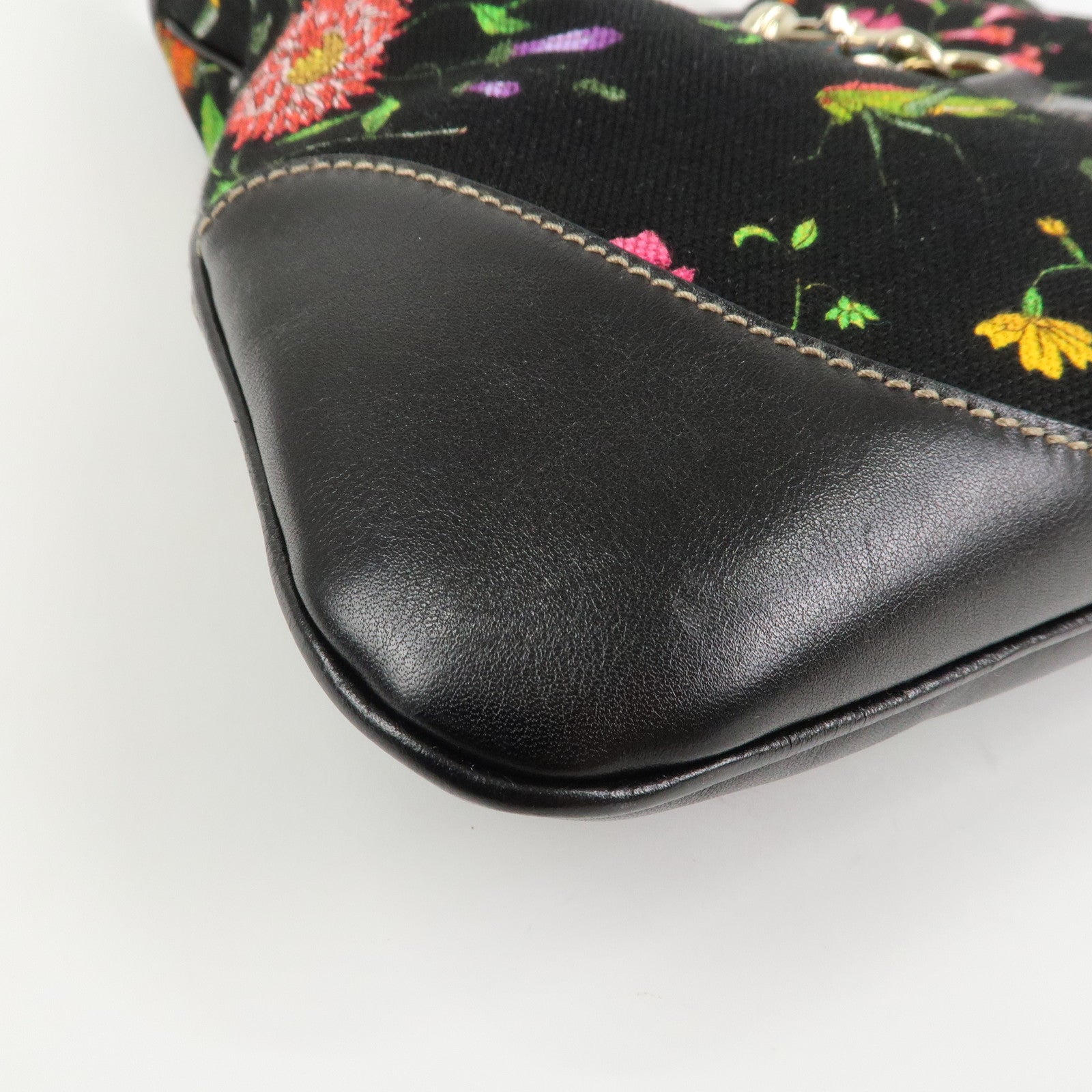 GUCCI Canvas Leather Shoulder Bag Flower Print Black 153029