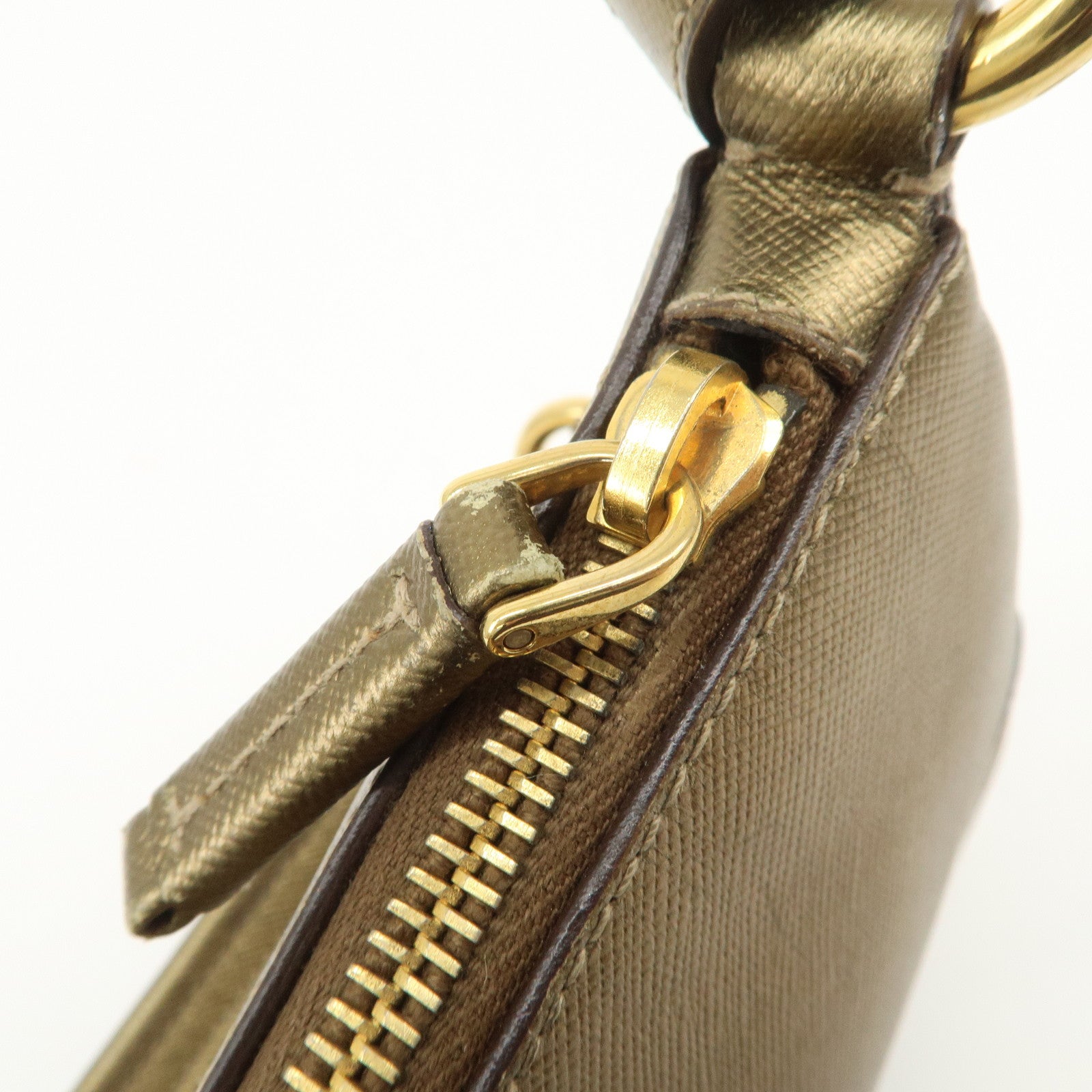 PRADA Triangle Logo Saffiano Leather Shoulder Bag Hand Bag Gold