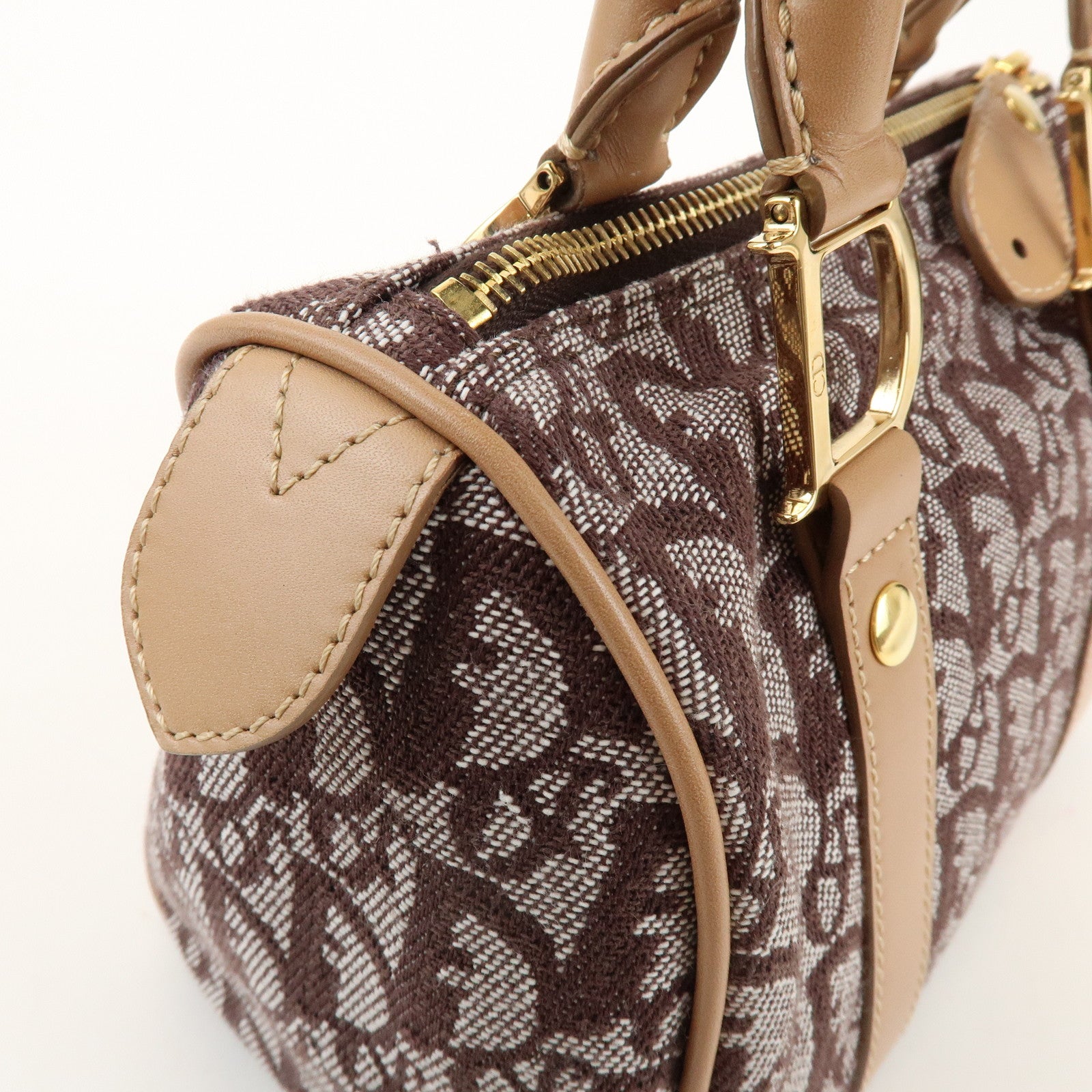 Christian Dior Trotter Jacquard Canvas Leather Mini Boston Hand Bag