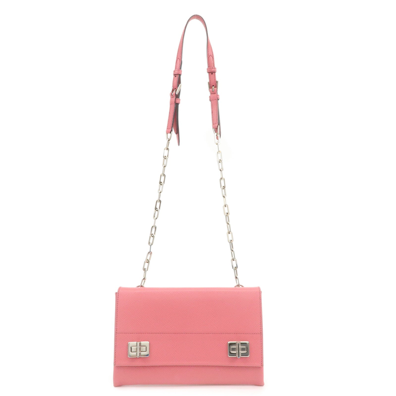 PRADA Embossed Leather Chain Shoulder Bag Crossbody Bag Pink BT0992