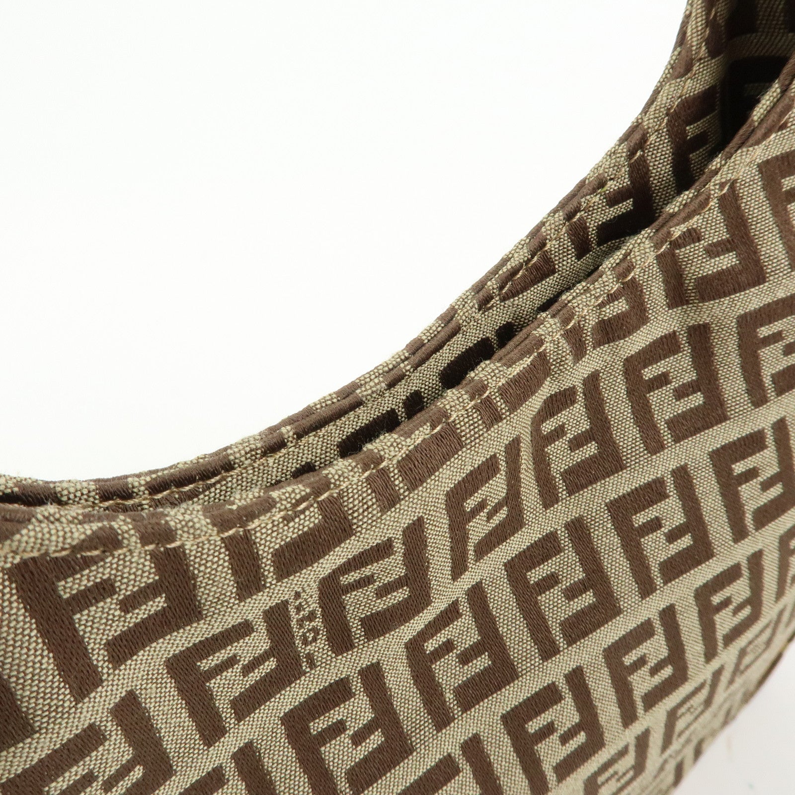 FENDI Zucchino Canvas Leather Hand Bag Khaki Beige 8BR157