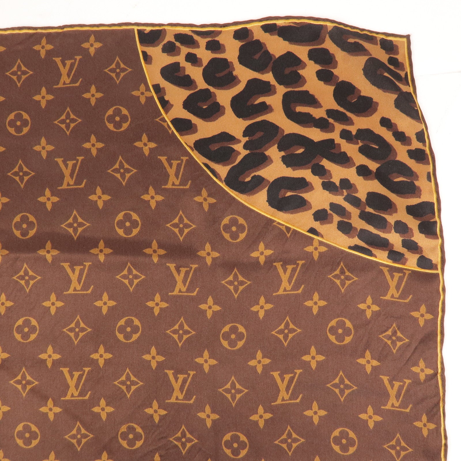 Louis Vuitton Monogram 100% Silk Scarf 65x65 Leopard Brown
