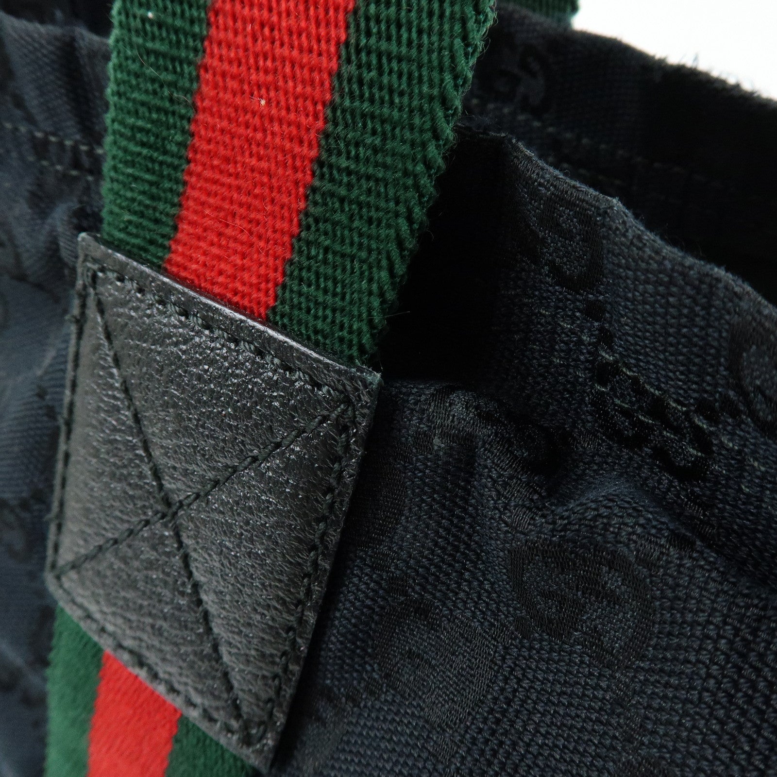 GUCCI Sherry GG Canvas Leather Tote Bag Shoulder Bag Black