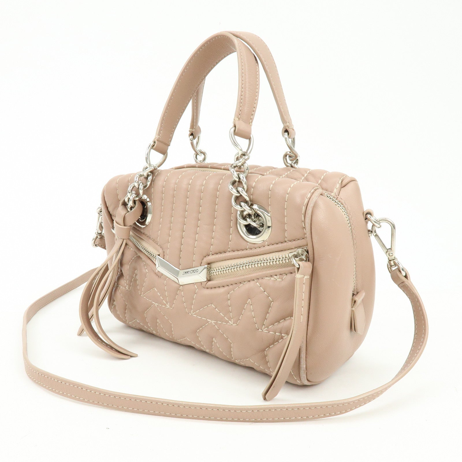 JIMMY CHOO Helia Quilting Leather Chain 2Way Bag Hand Bag Pink