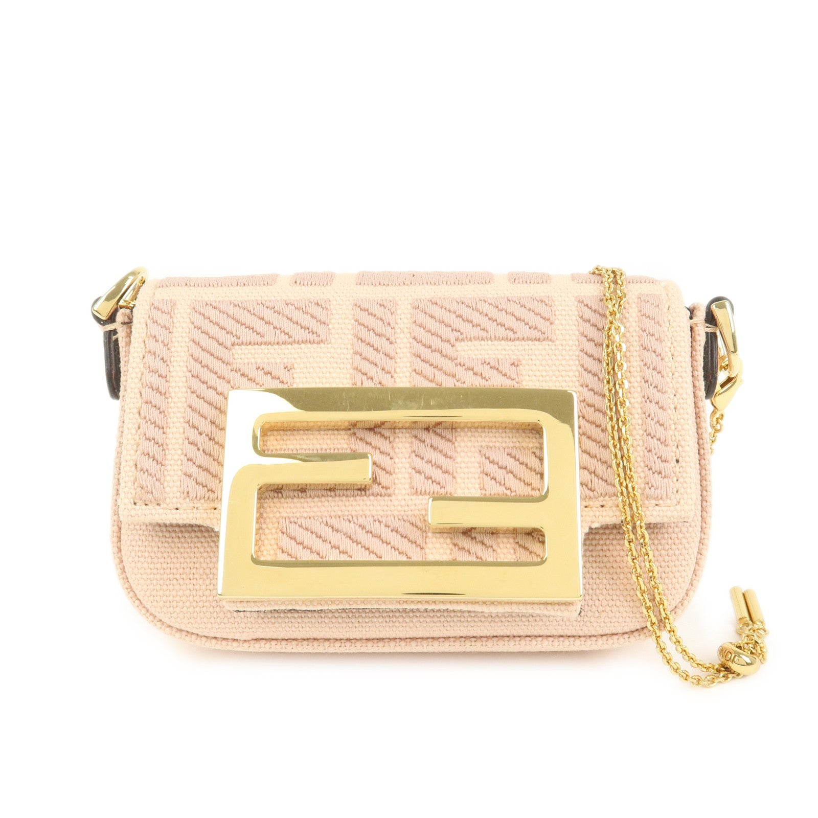 FENDI Zucca Nano Baguette Canvas Leather Chain Shoulder Bag 7AS045