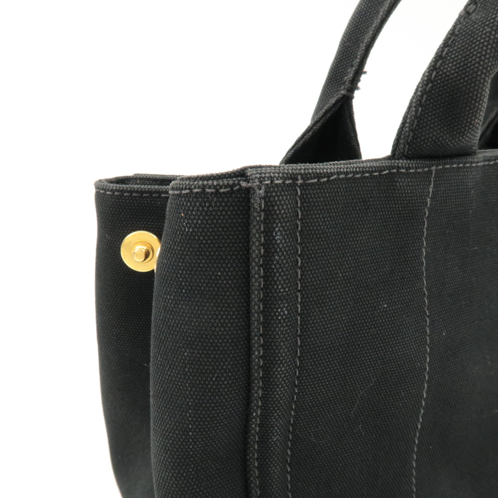 PRADA Logo Canapa Mini Canvas Bijoux 2Way Bag Hand Bag Black 1BG439 Used