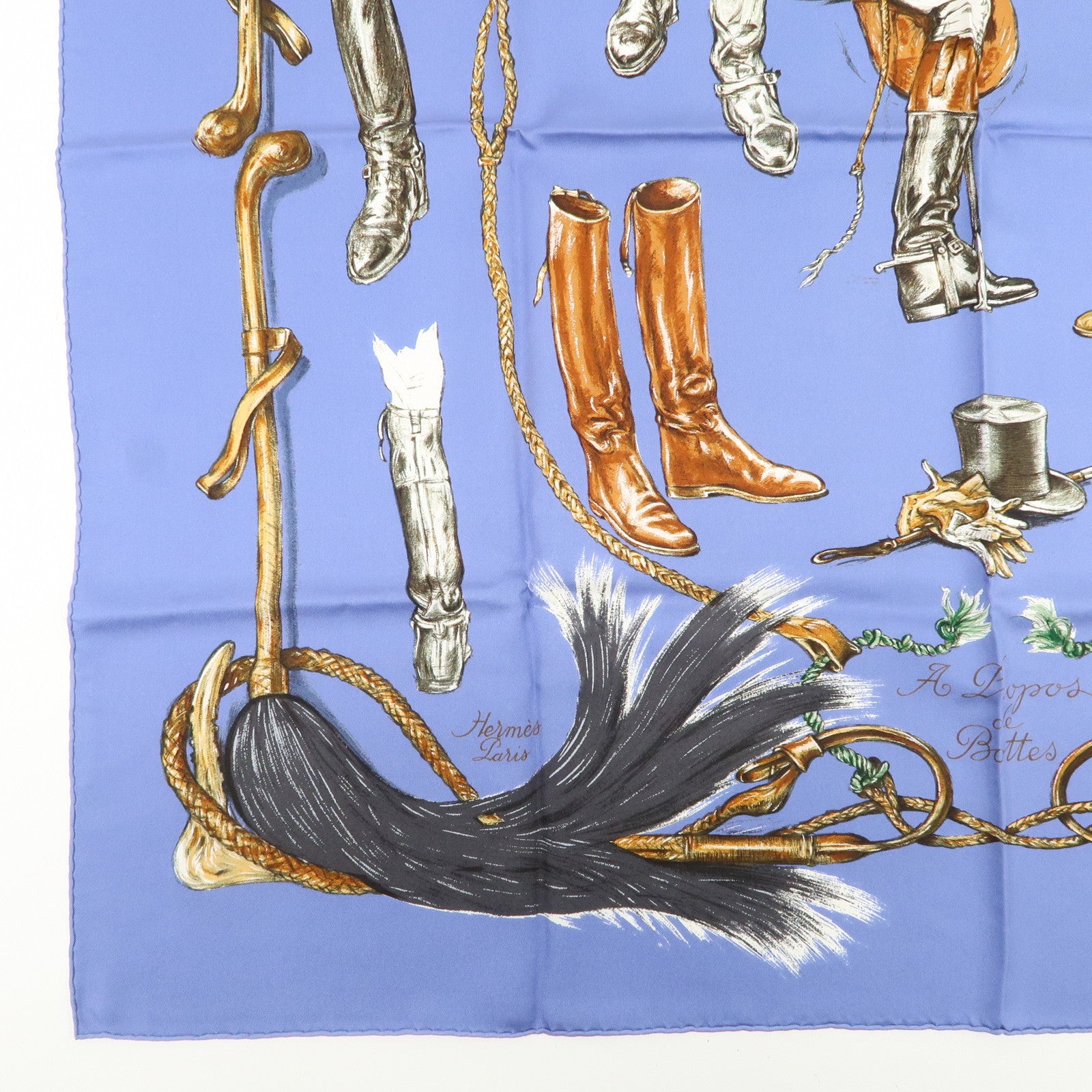 HERMES Carre 90 Silk 100% Scarf A Propos de Bottes Blue