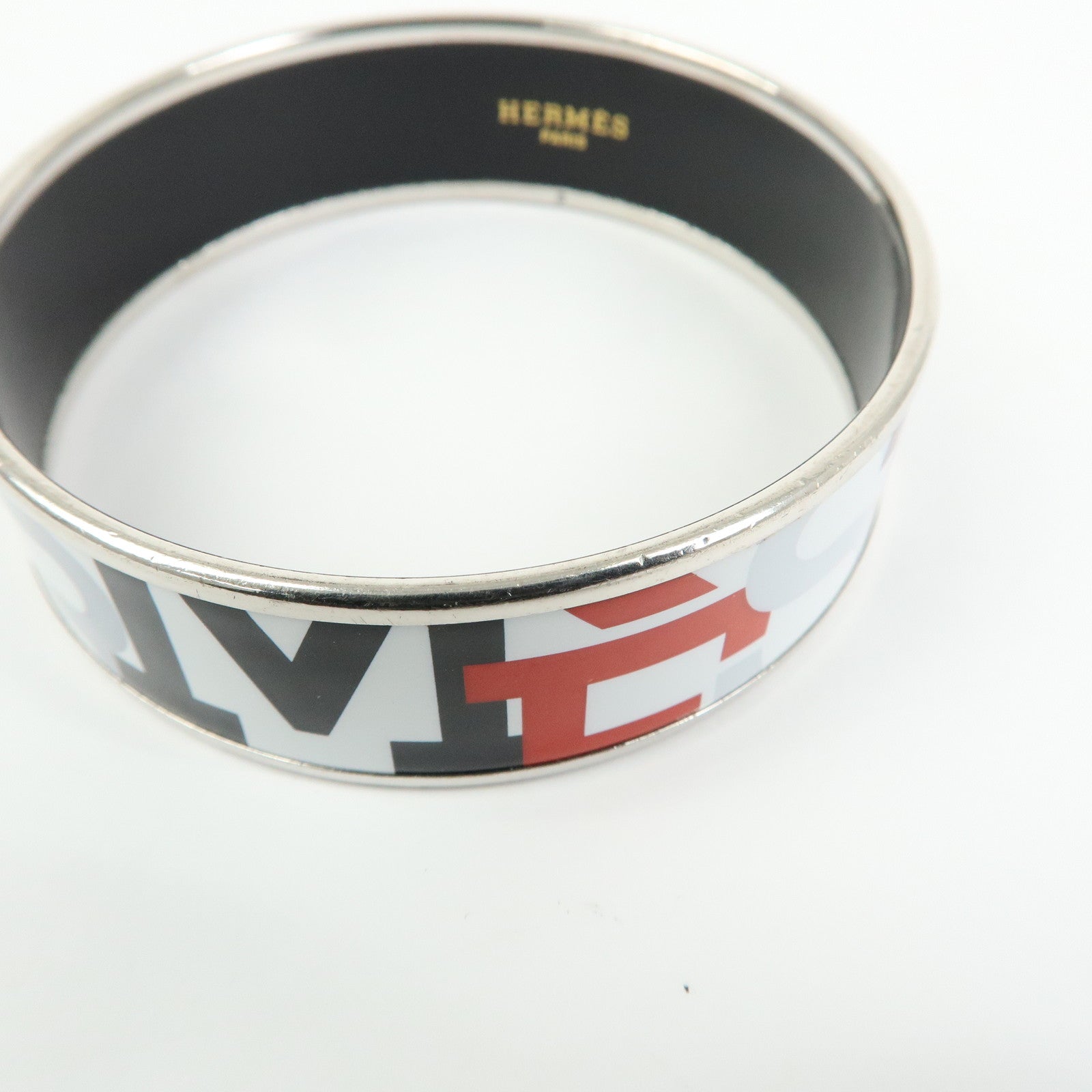 HERMES Email GM Plated Bangle Bracelet White Black Red