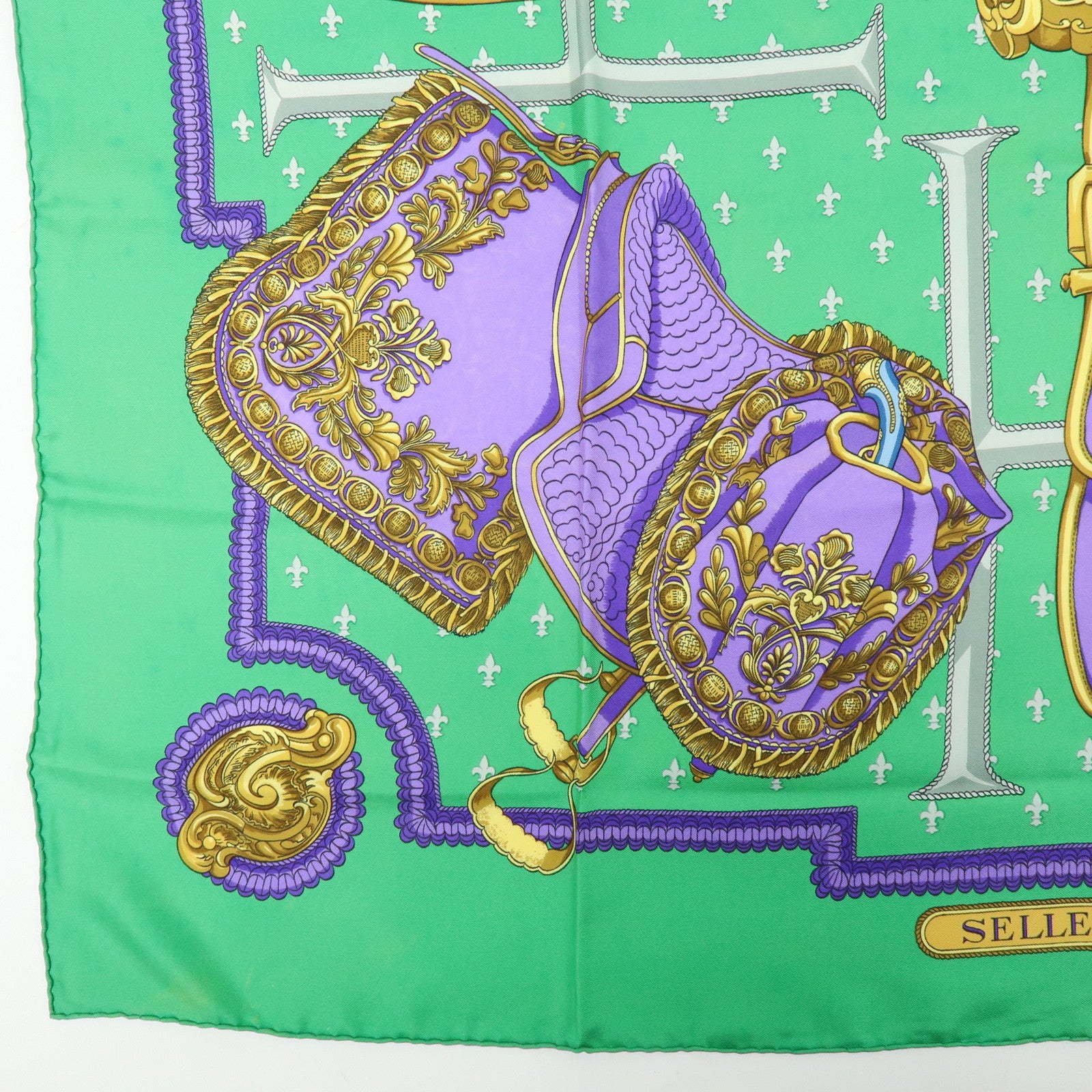 HERMES Carre 90 Set of 2 Silk 100% Scarf Navy Ivory Green Purple