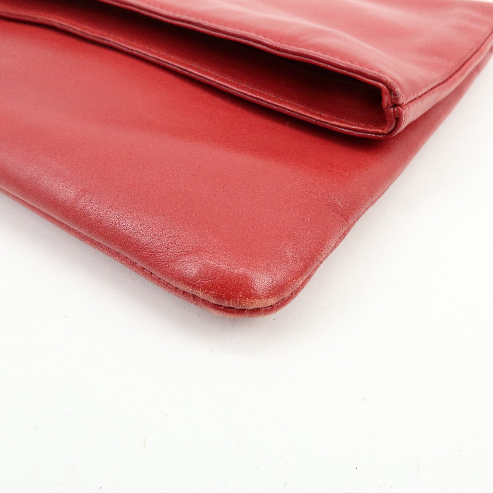 SAINT LAURENT PARIS Leather Clutch Bag Flat Pouch Red 328198