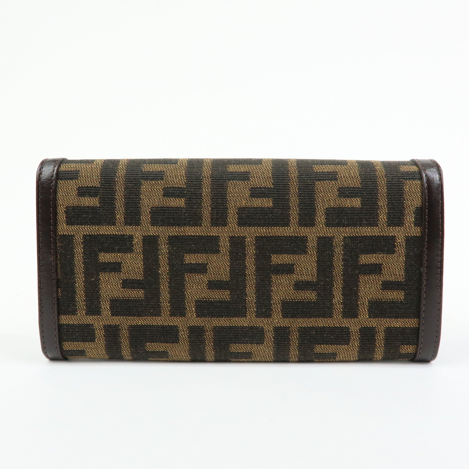 FENDI Zucca Canvas Leather Bi-fold Long Wallet Brown 30851