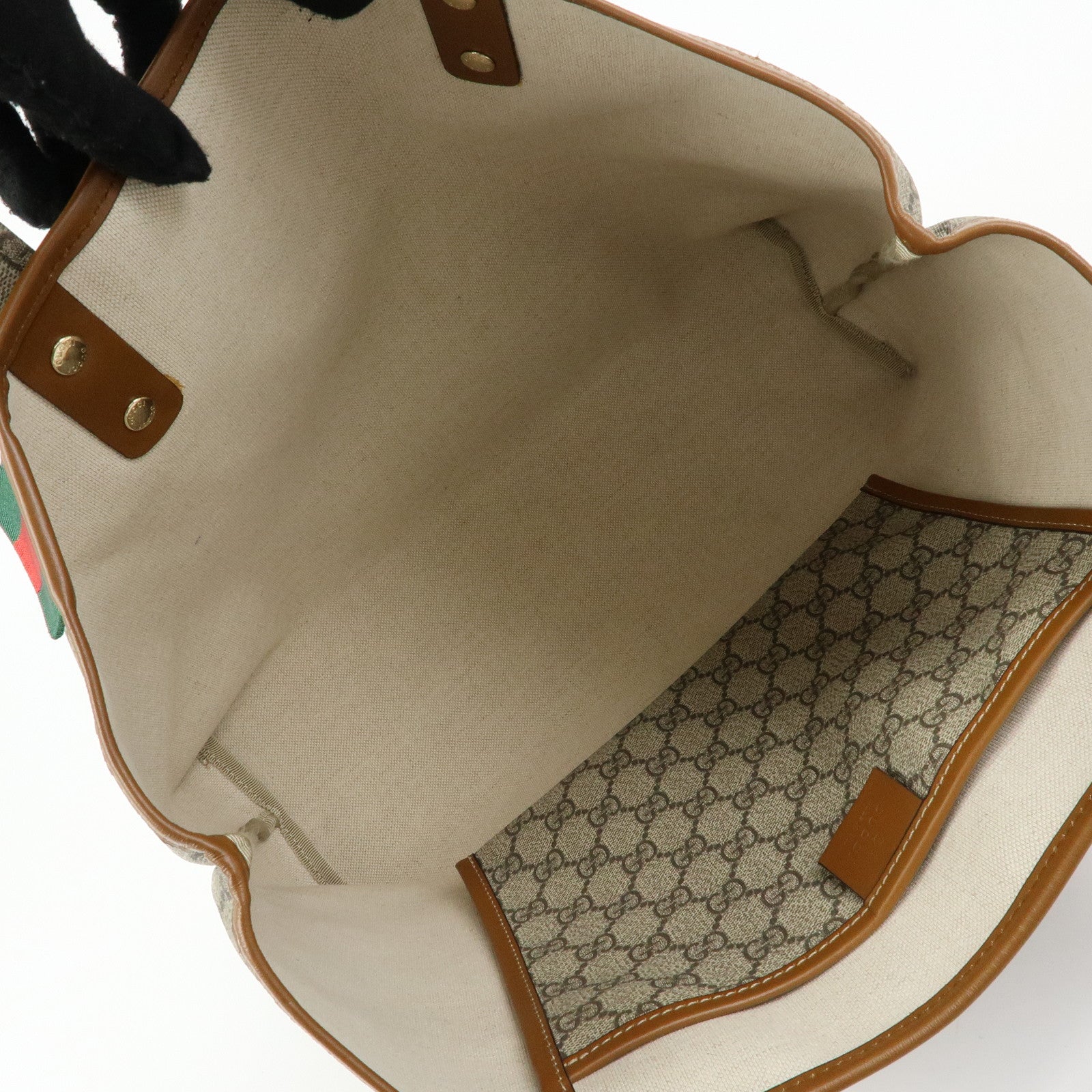 GUCCI Sherry GG Supreme Leather Tote Bag Beige Brown 211134