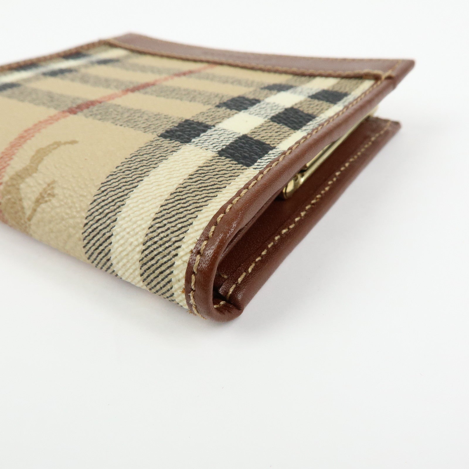 BURBERRY Nova Plaid PVC Coated Canvas Leather Compact Wallet Beige