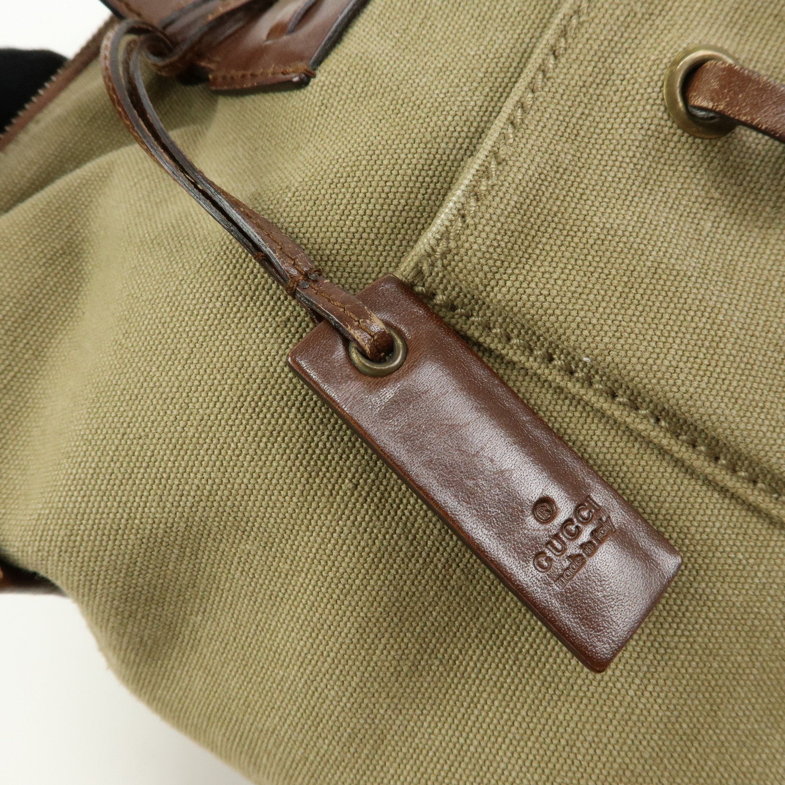 GUCCI Canvas Leather Tote Bag Hand Bag Khaki Brown 109132