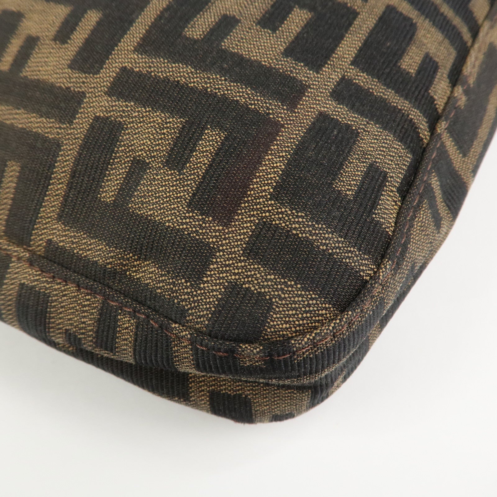 FENDI Zucca Canvas Leather Shoulder Bag Brown Black 26730