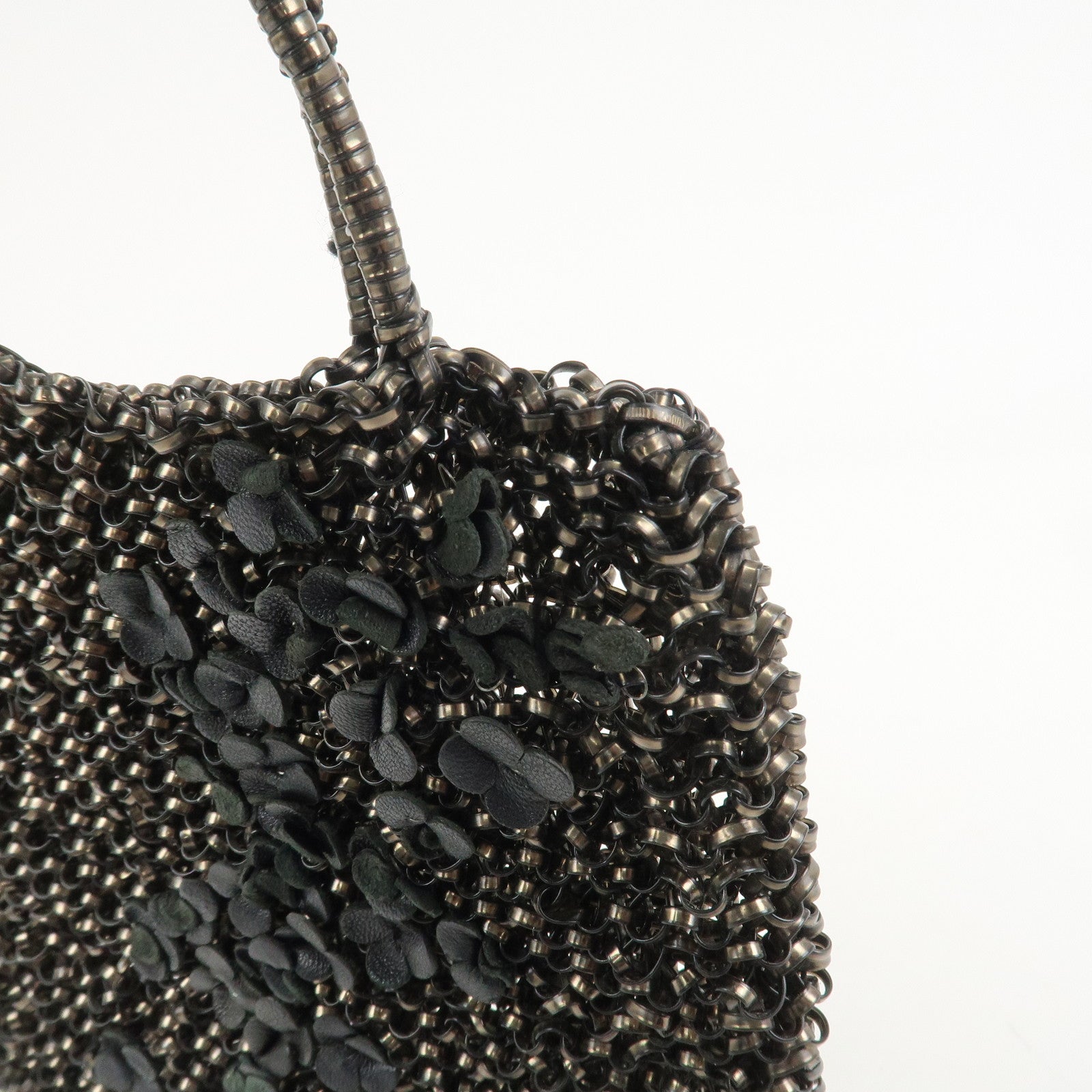ANTEPRIMA Wire Bag PVC Leather Hand Bag Flower Motif Black Gold