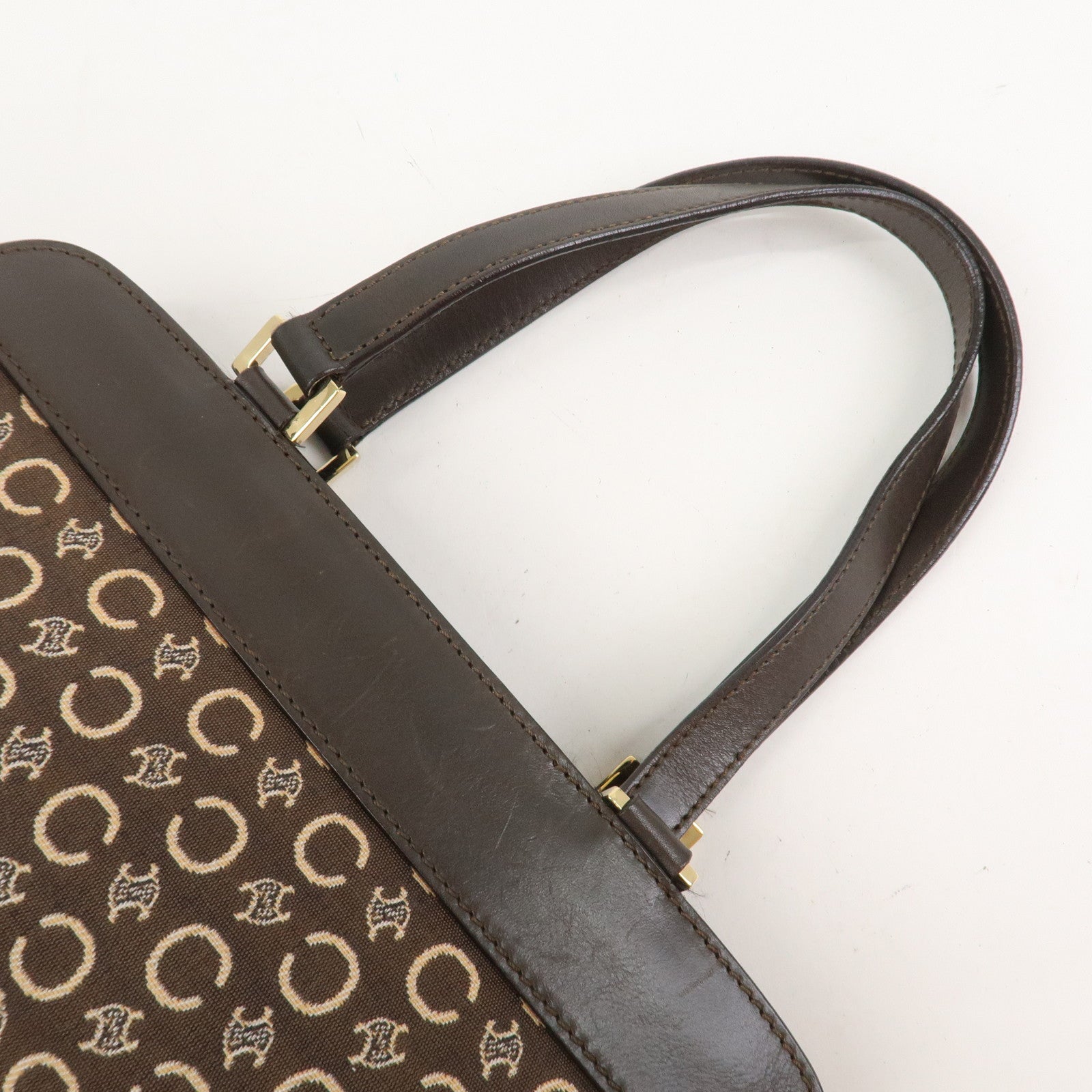 CELINE C Macadam Canvas Leather Hand Bag Brown