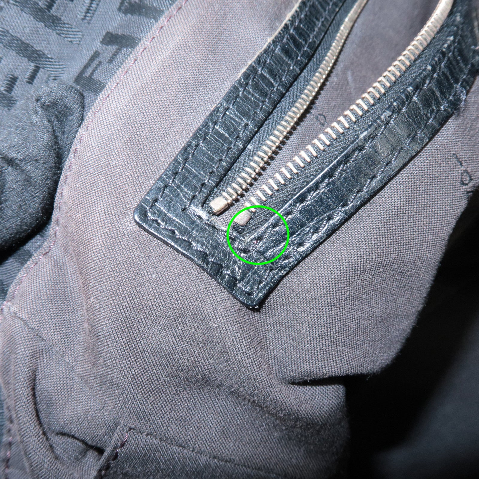 FENDI Zucchino Leather Canvas Tote Bag Hand Bag Black 8BH161 Used