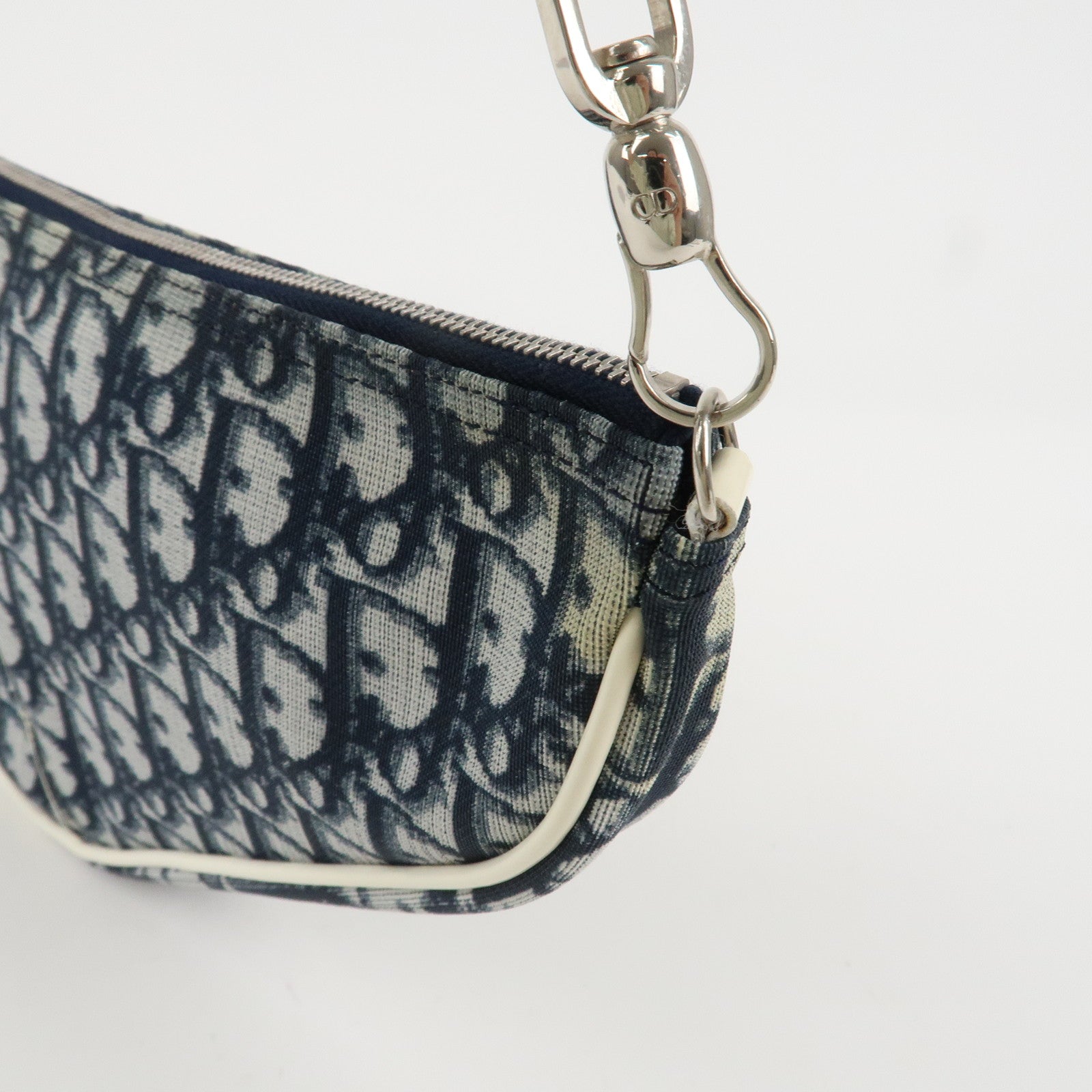 Christian Dior Trotter Jacquard Leather Saddle Bag Mini Navy White Used