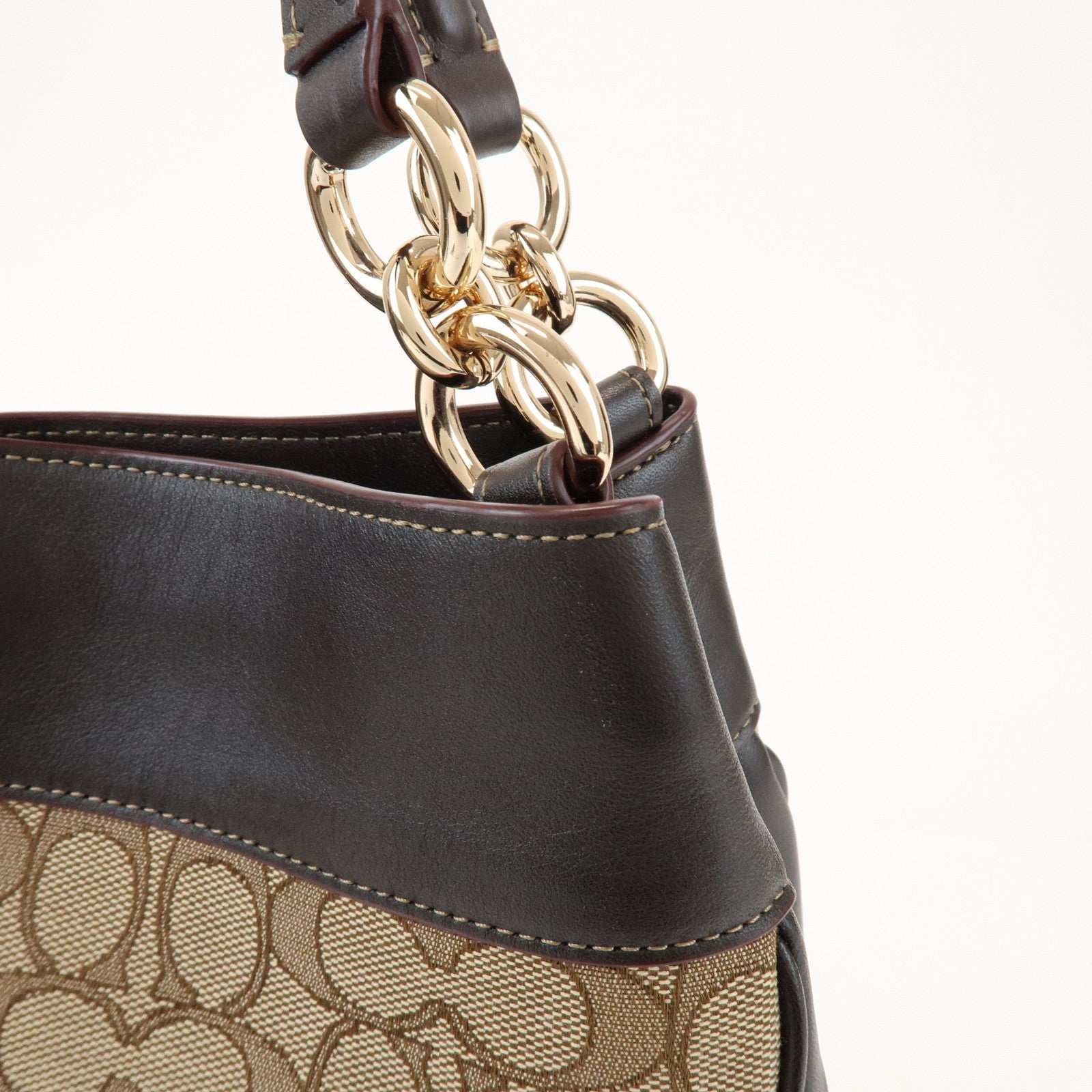 COACH Signature Logo Canvas Leather Shoulder Bag Hand Bag Brown