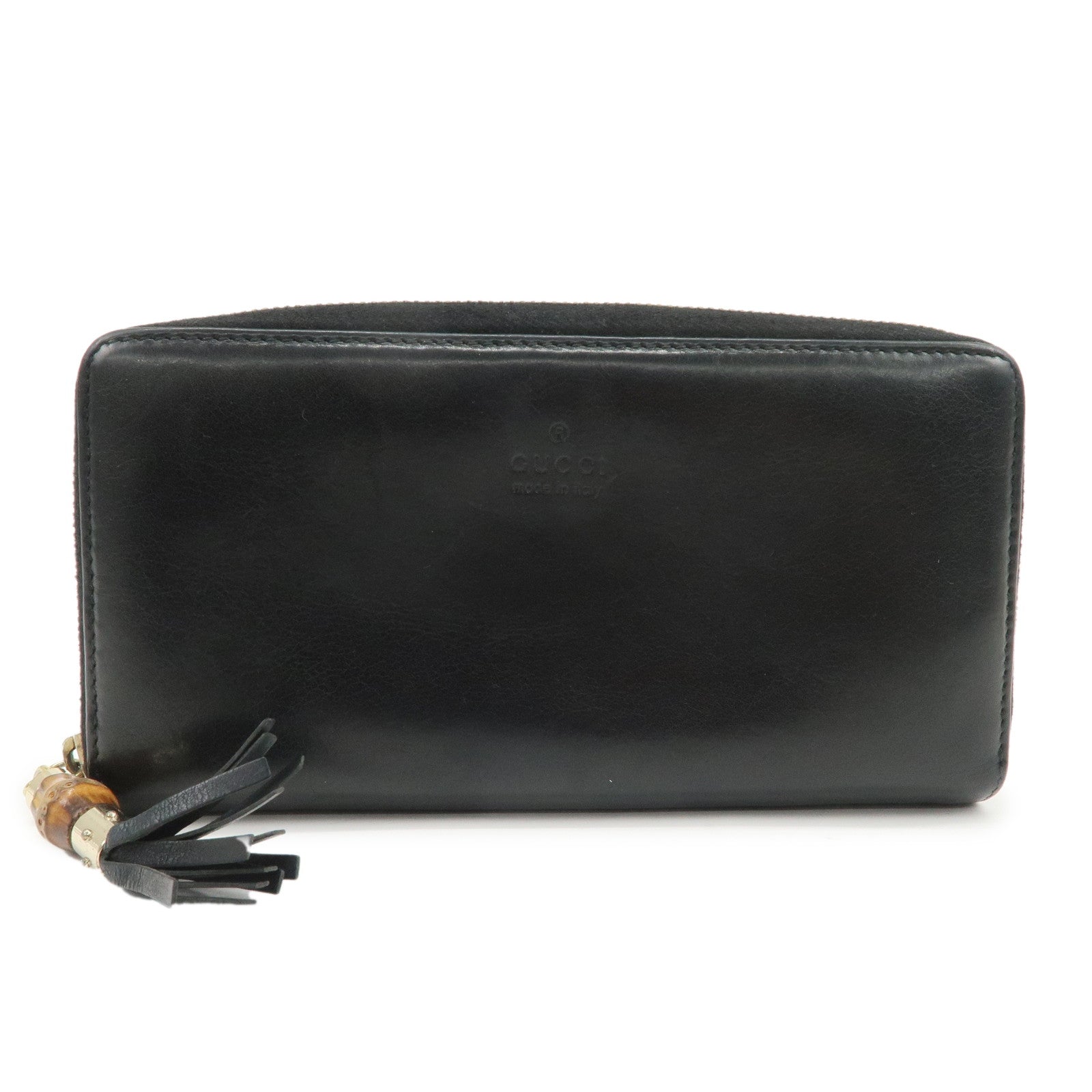 GUCCI Bamboo Logo Leather Round Zippy Wallet Black 224253