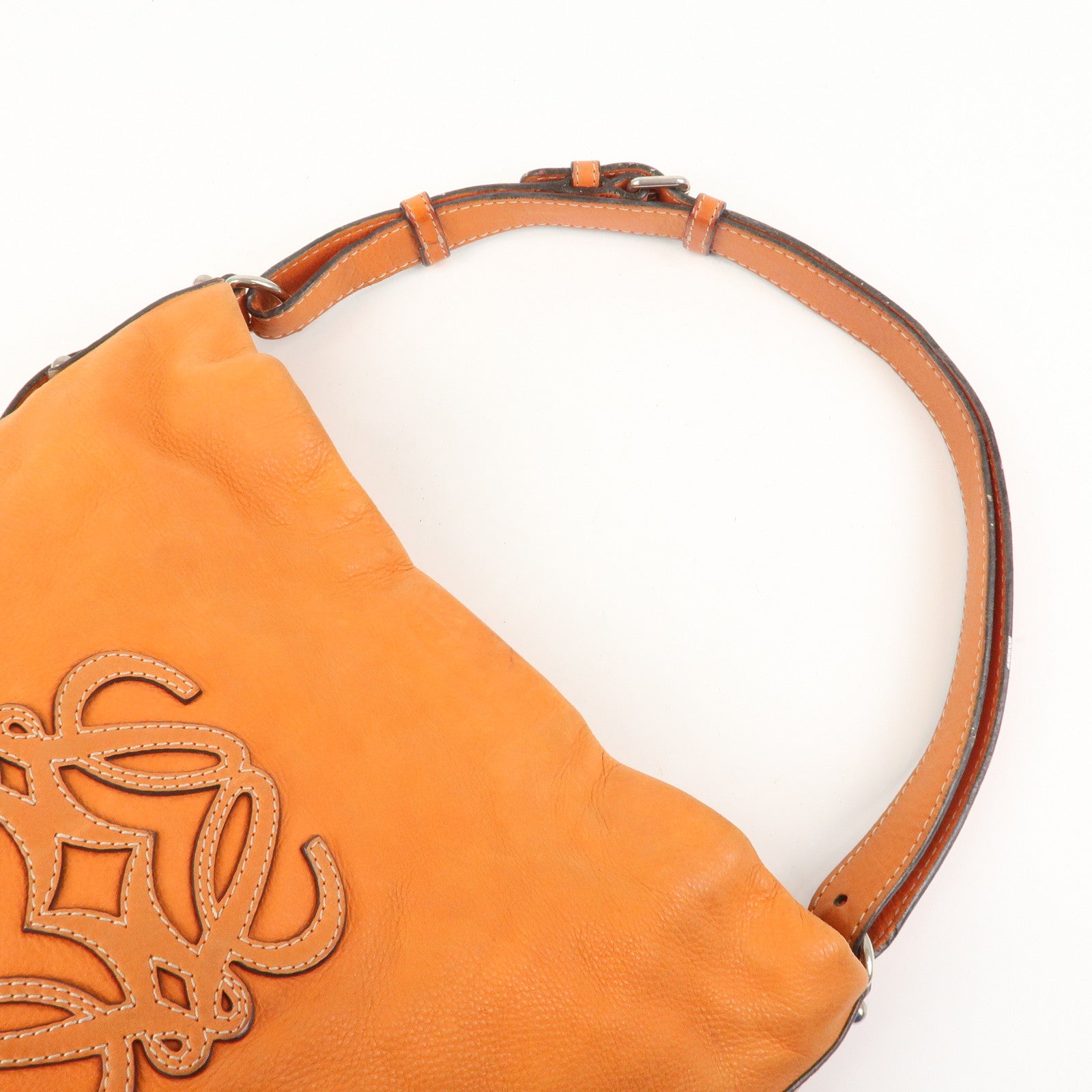 LOEWE Anagram Logo Leather Shoulder Bag Hand Bag Orange