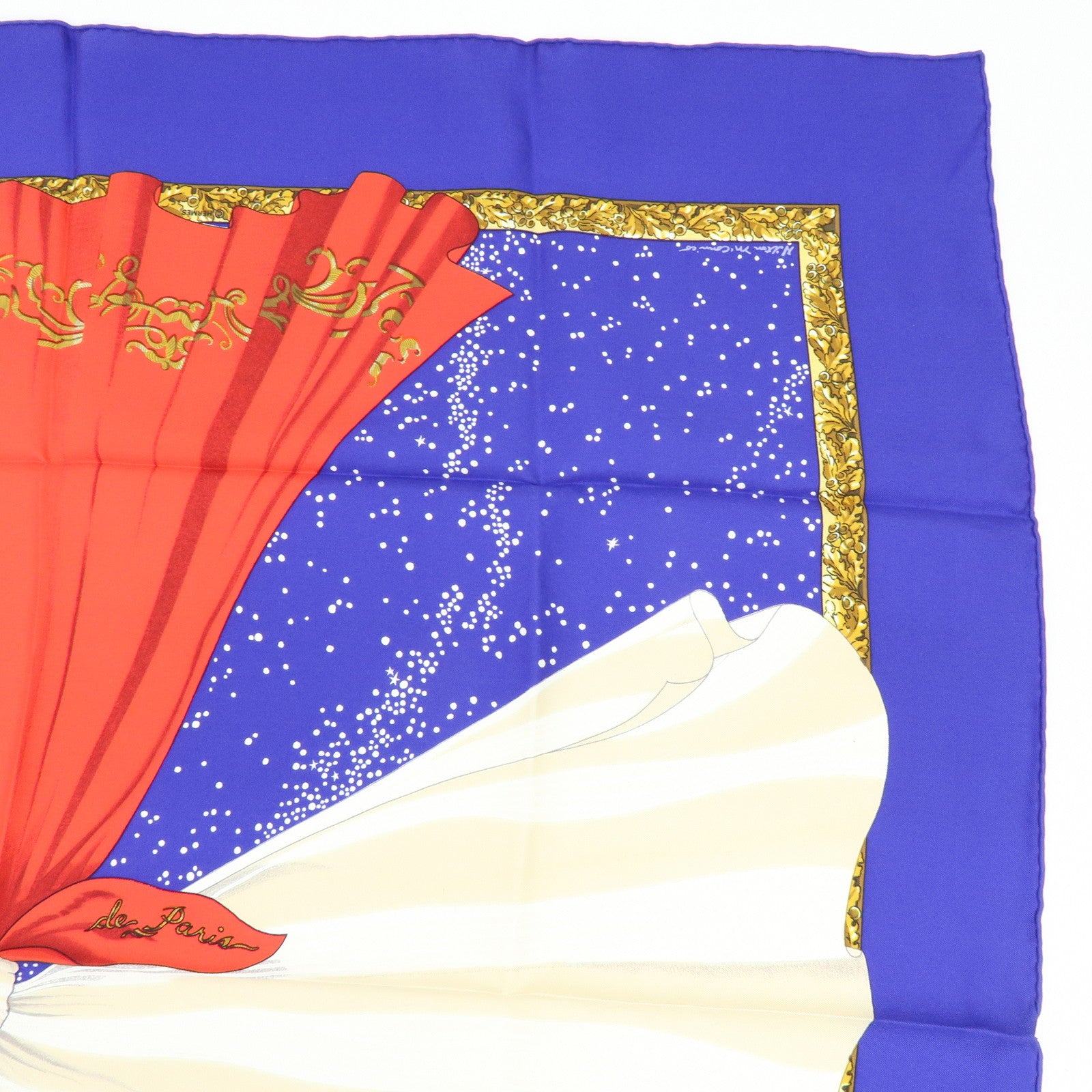 HERMES Carre 90 Silk 100% Scarf Souvenirs de Paris Blue Red