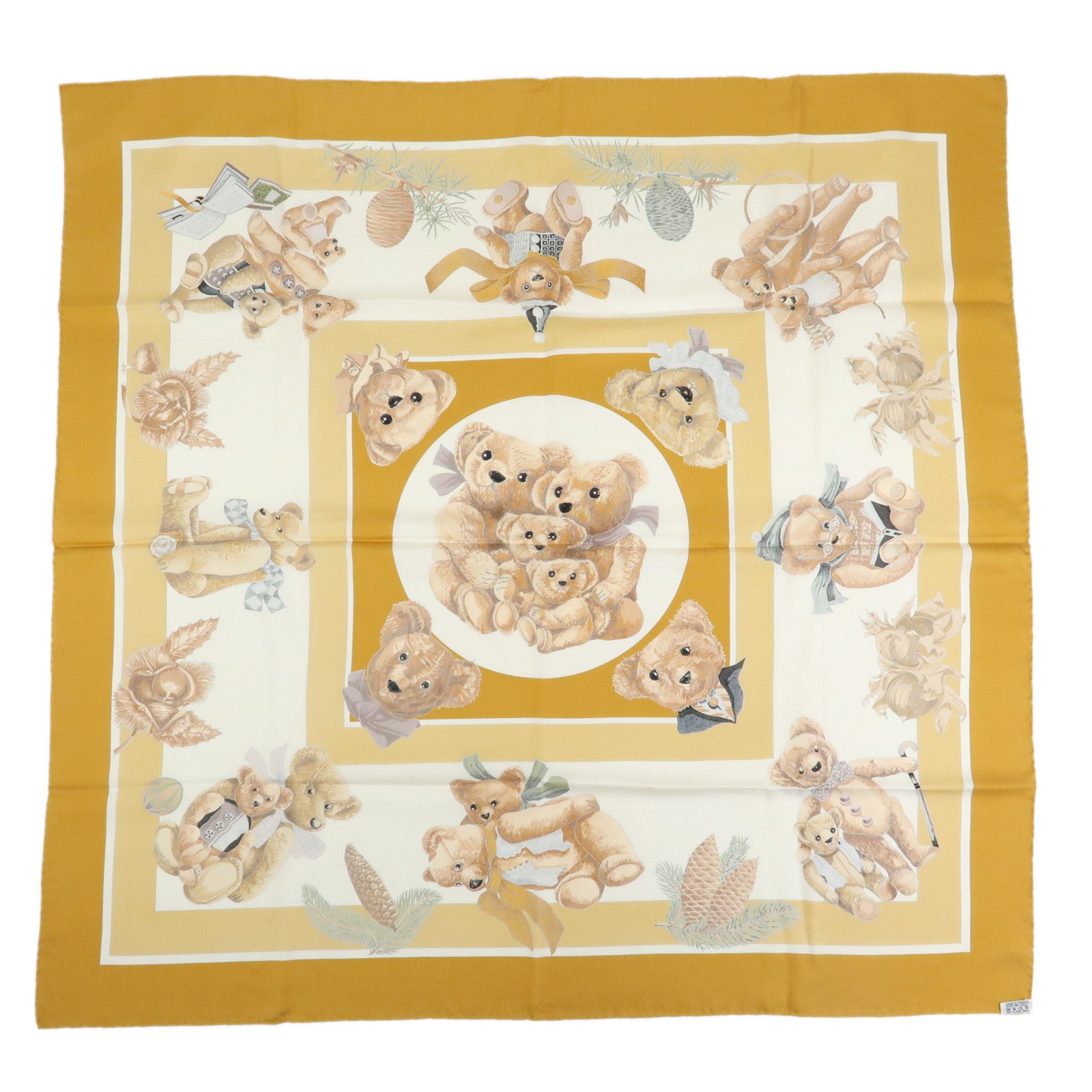 HERMES Carre 90 Silk 100% Scarf Confidents des Coeurs Brown